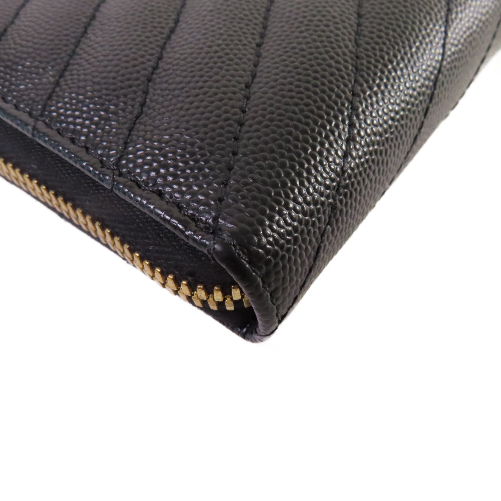SAINT LAURENT 斜紋牛皮皮革Long Wallet金扣拉鏈長錢包黑色