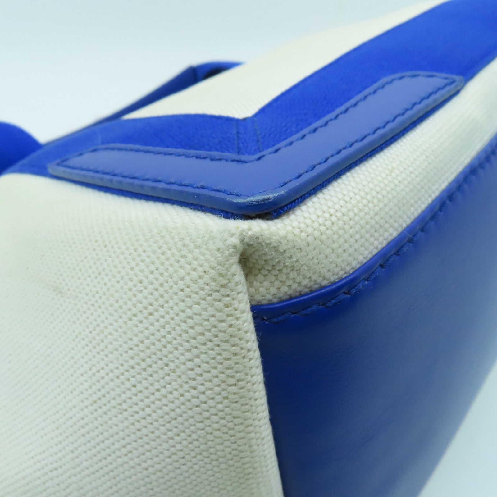 BALENCIAGA Canvas Cabes Canves Silver Button Handle Bag Blue/White
