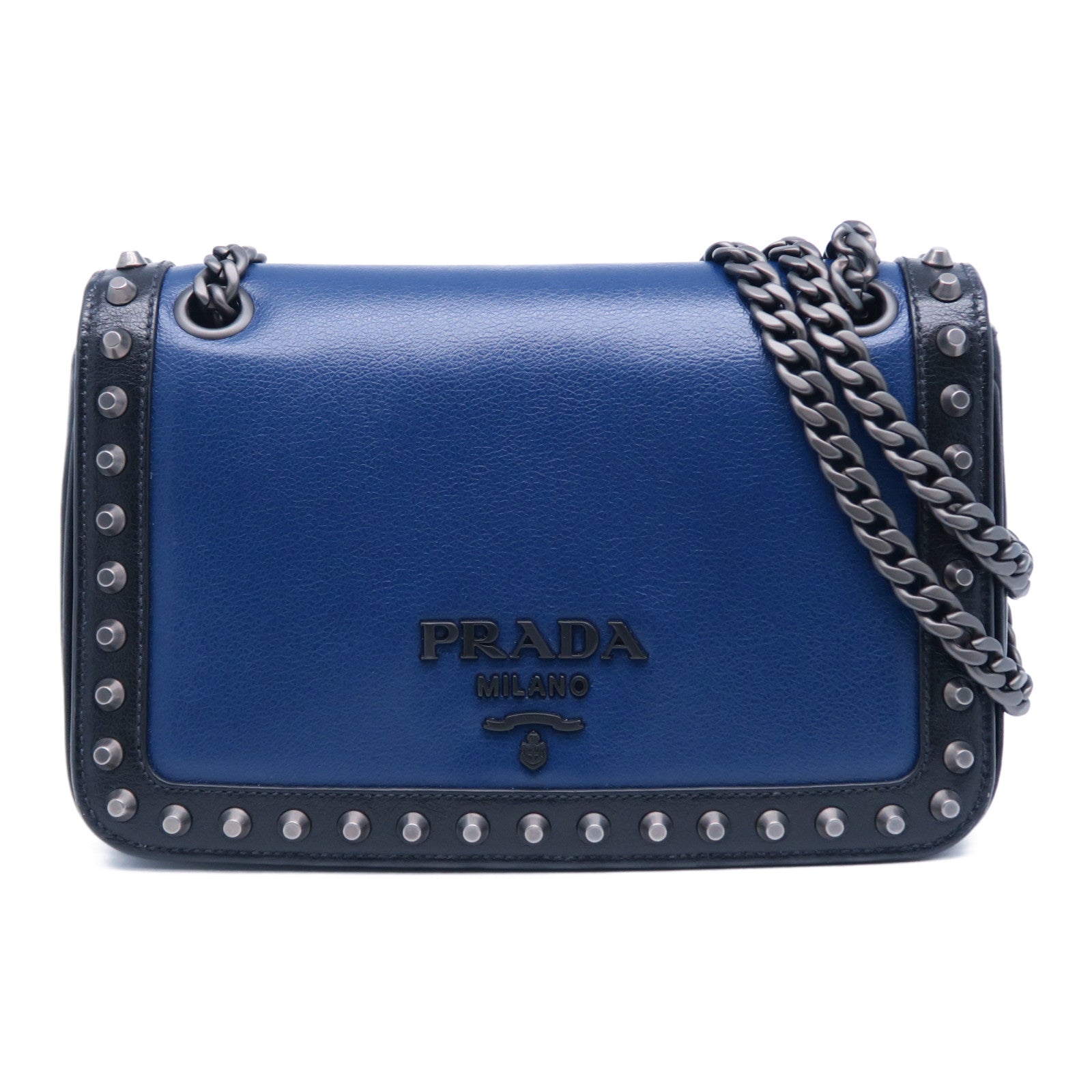 PRADA 牛皮皮革Pattina Glace肩背袋黑色/藍色