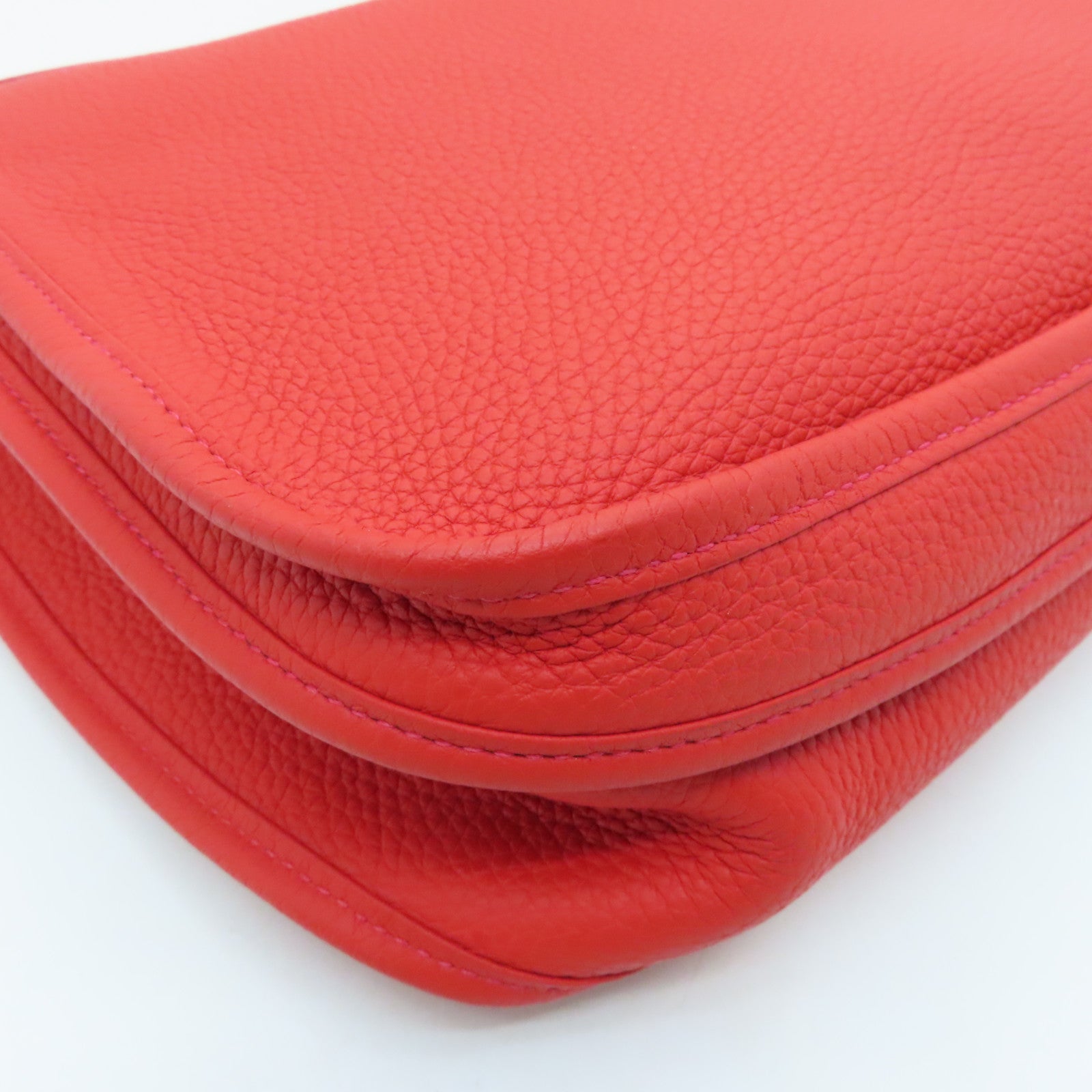 HERMES Clemence皮革Evelyne GM银扣肩背袋红色