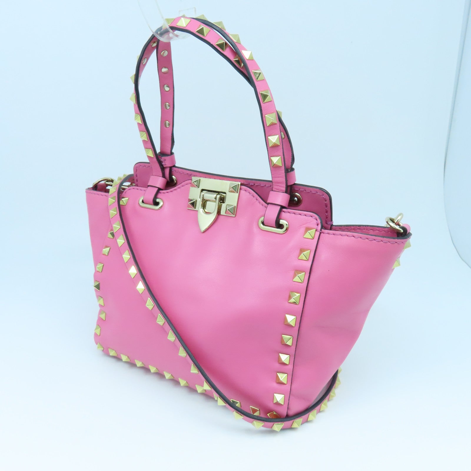Valentino 【激減優惠】牛皮皮革2Way Shoulder金扣手挽肩背兩用袋粉紅色