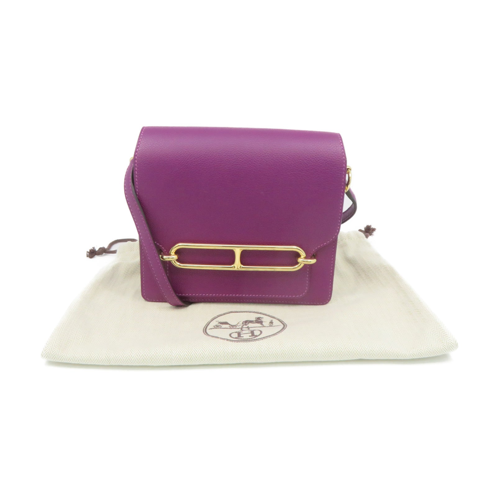 HERMES Ecercolor皮革Mini Roulis Shoulder Bag金扣肩背袋紫色