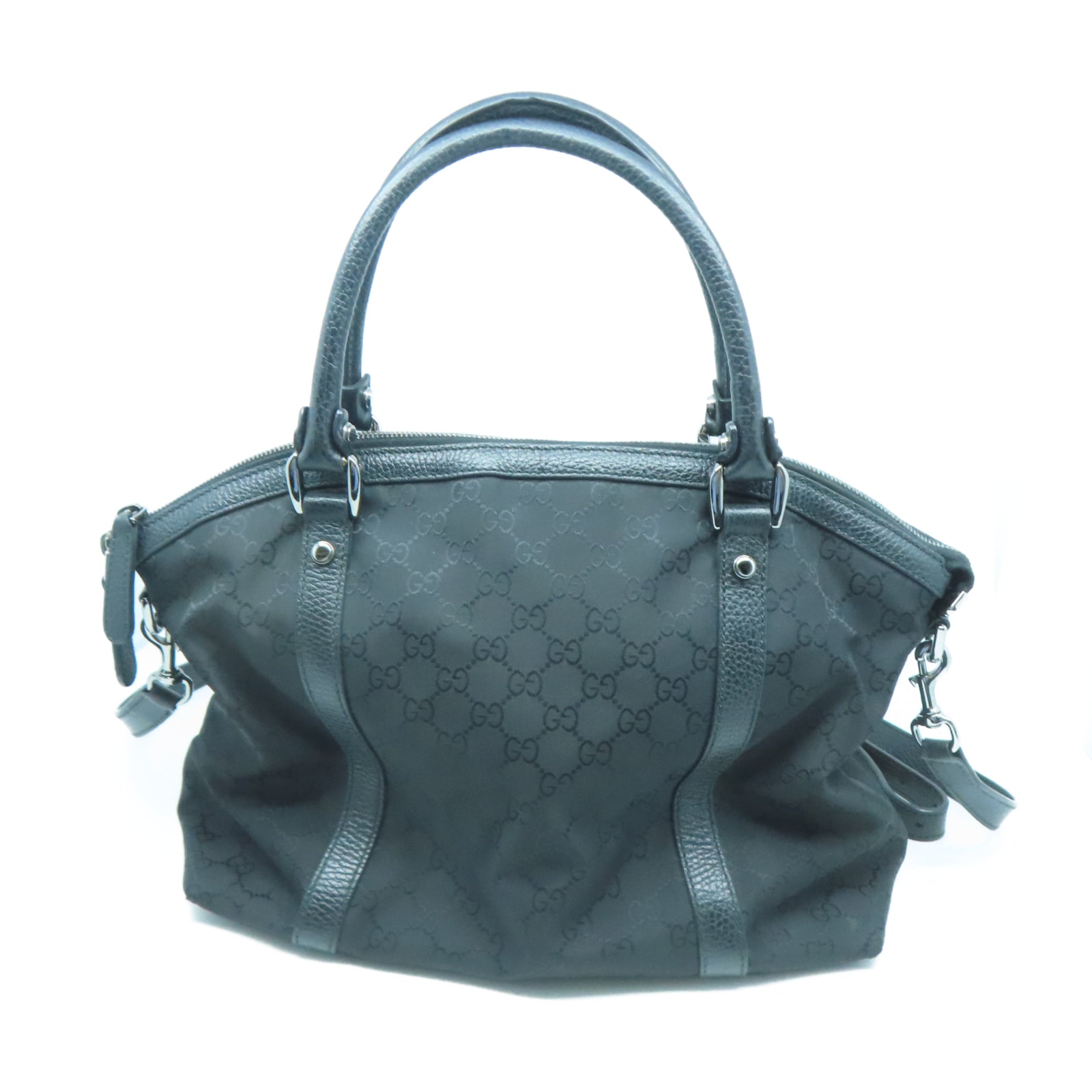 GUCCI 帆布2 Way Shoulder銀扣手挽肩背兩用袋黑色