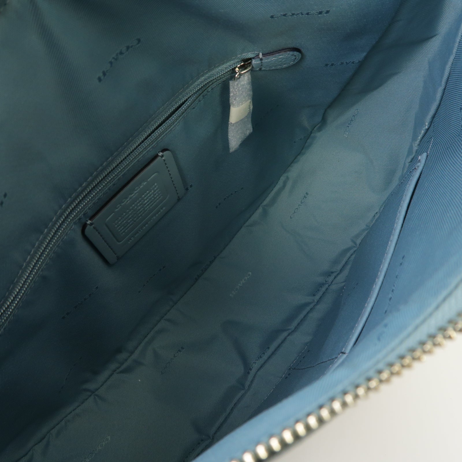 COACH 牛皮皮革2way Shoulder Bag銀扣手挽肩背兩用袋淺藍色