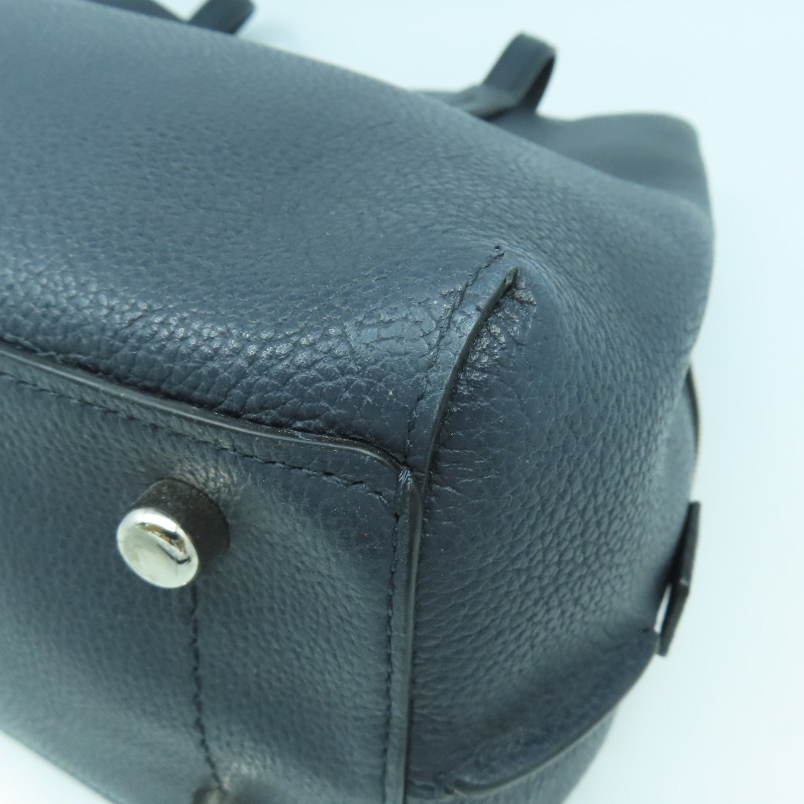 COACH 牛皮皮革Tote Bag銀扣肩背袋深藍色
