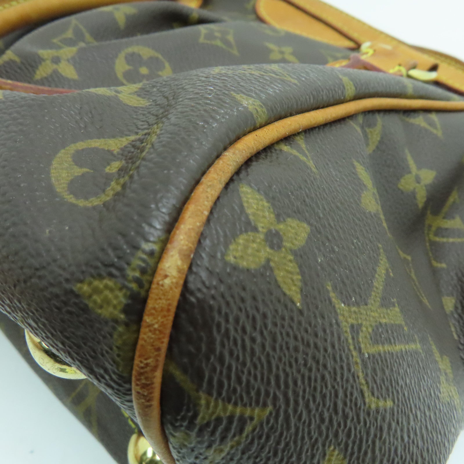 LOUIS VUITTON Monogram Tivoli PM Handle Bag Gold Buckle Brown