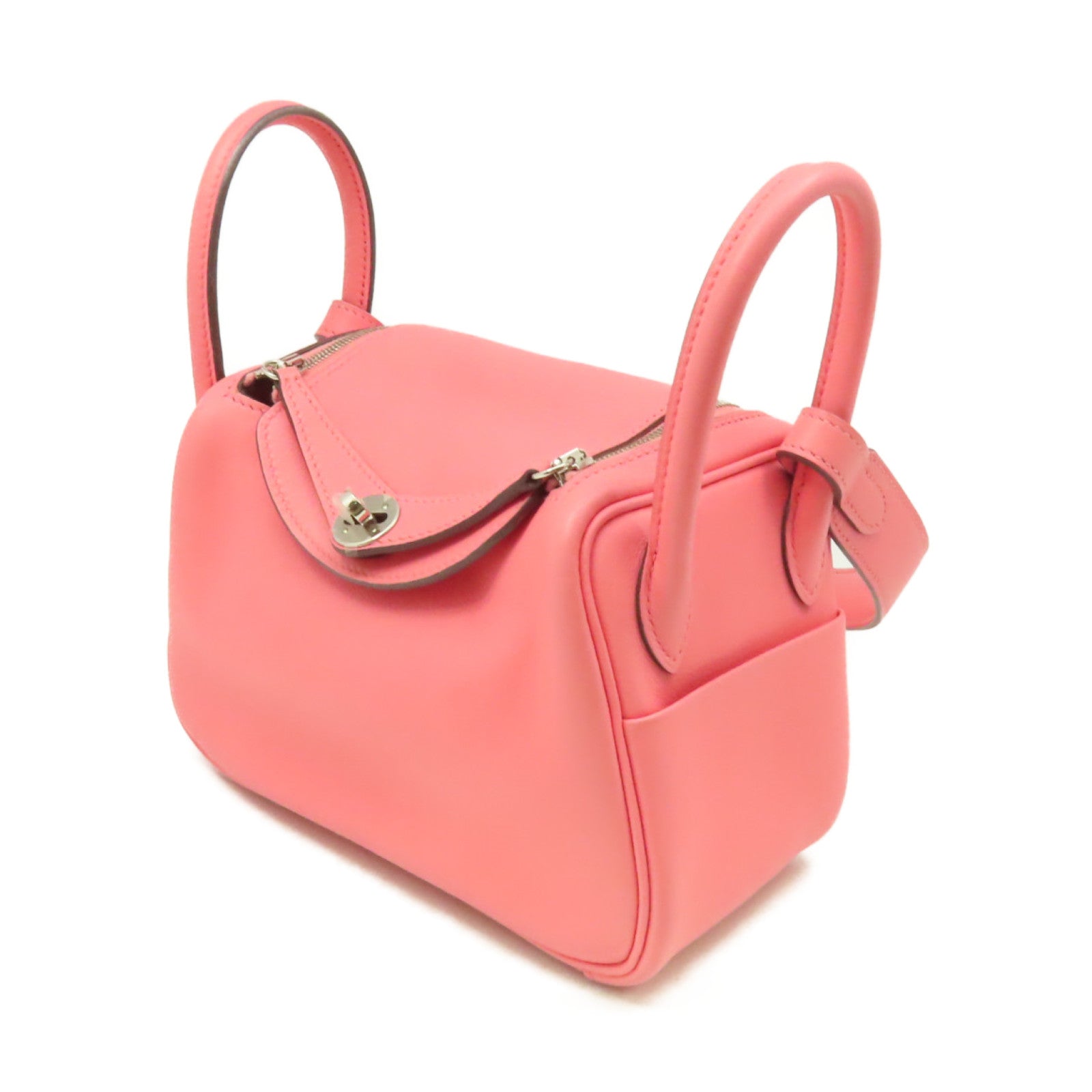 HERMES Swift皮革Mini Lindy Shoulder Bag銀扣手挽肩背兩用袋Rose D'ete夏日玫瑰粉色