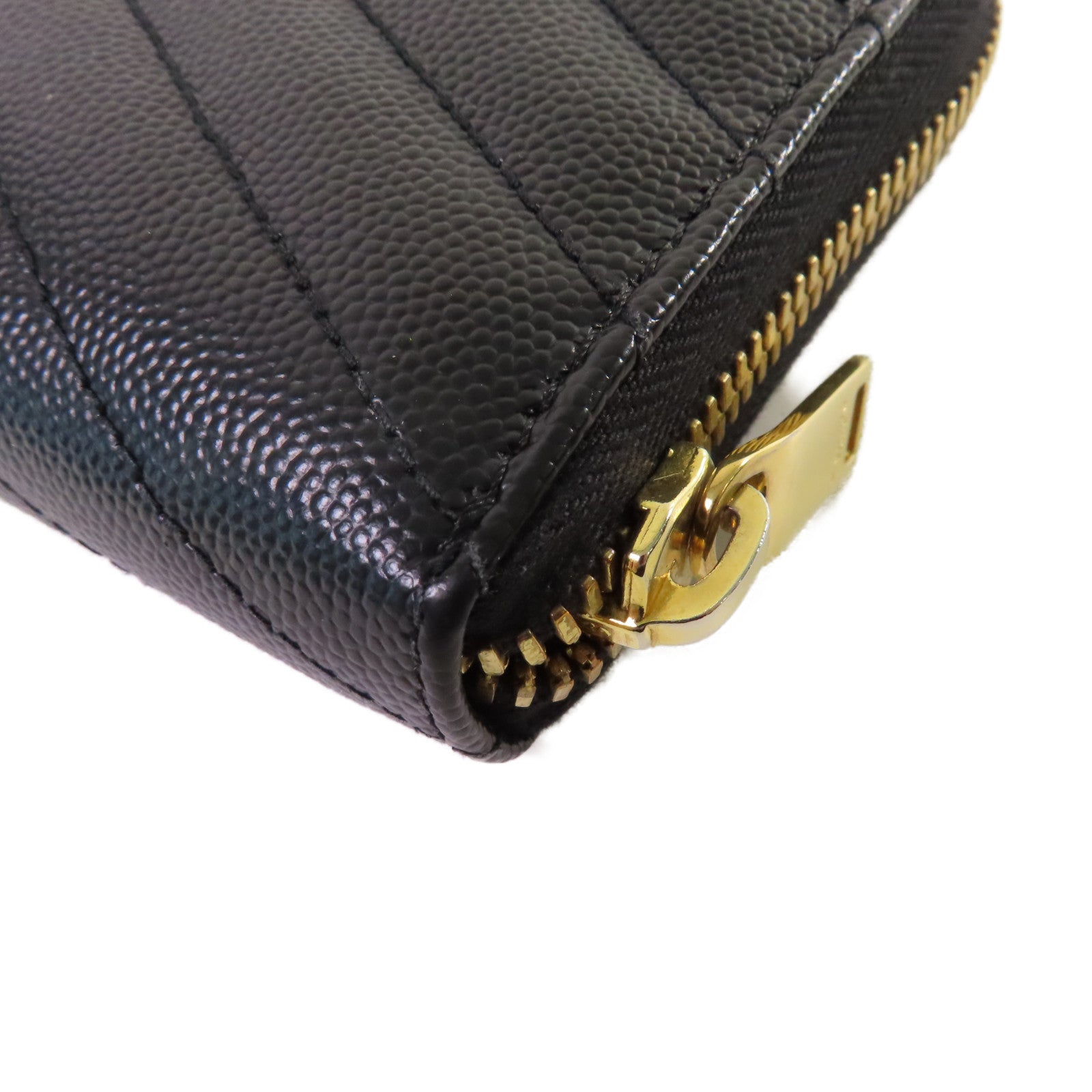SAINT LAURENT 斜紋牛皮皮革Long Wallet金扣拉鏈長錢包黑色