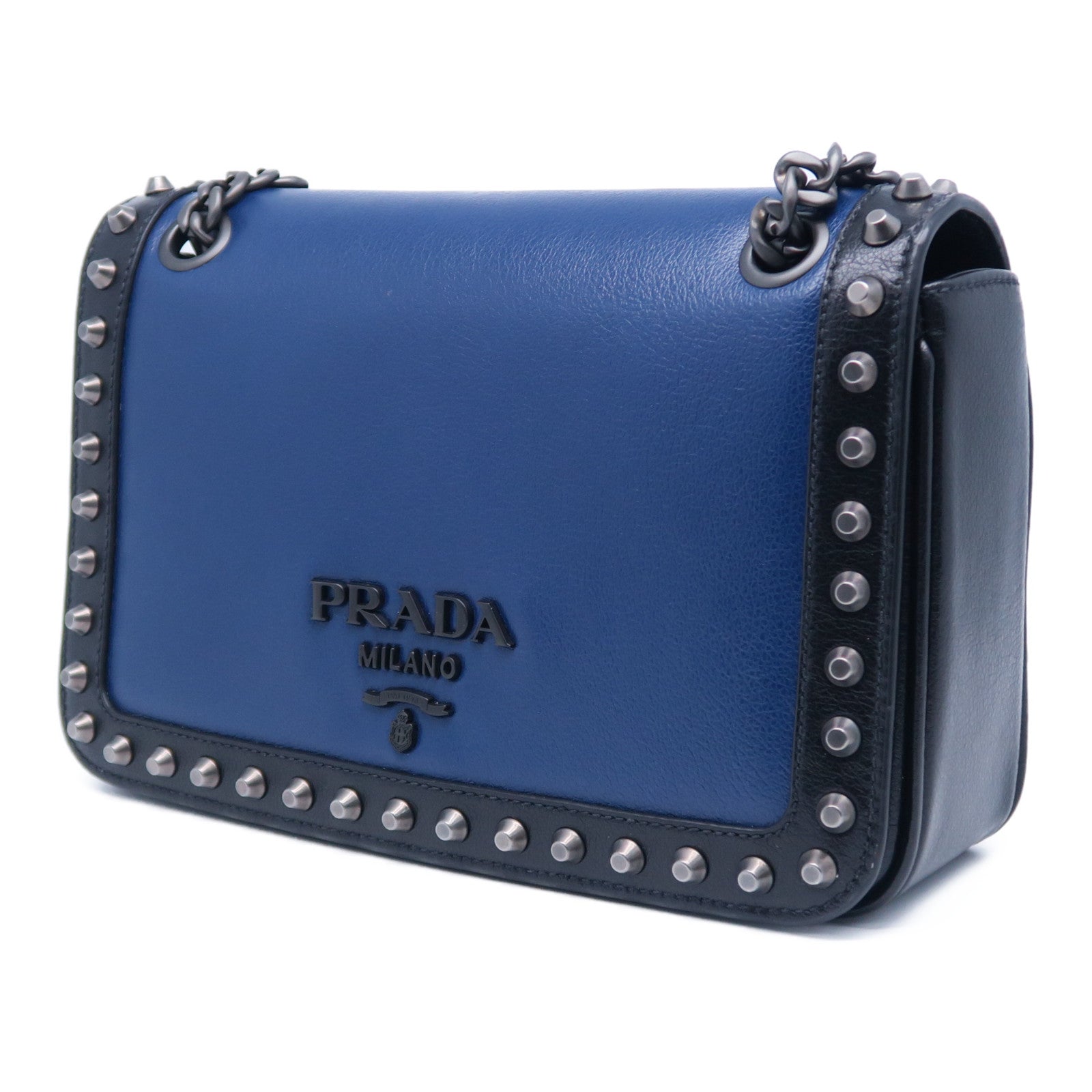 PRADA 牛皮皮革Pattina Glace肩背袋黑色/藍色