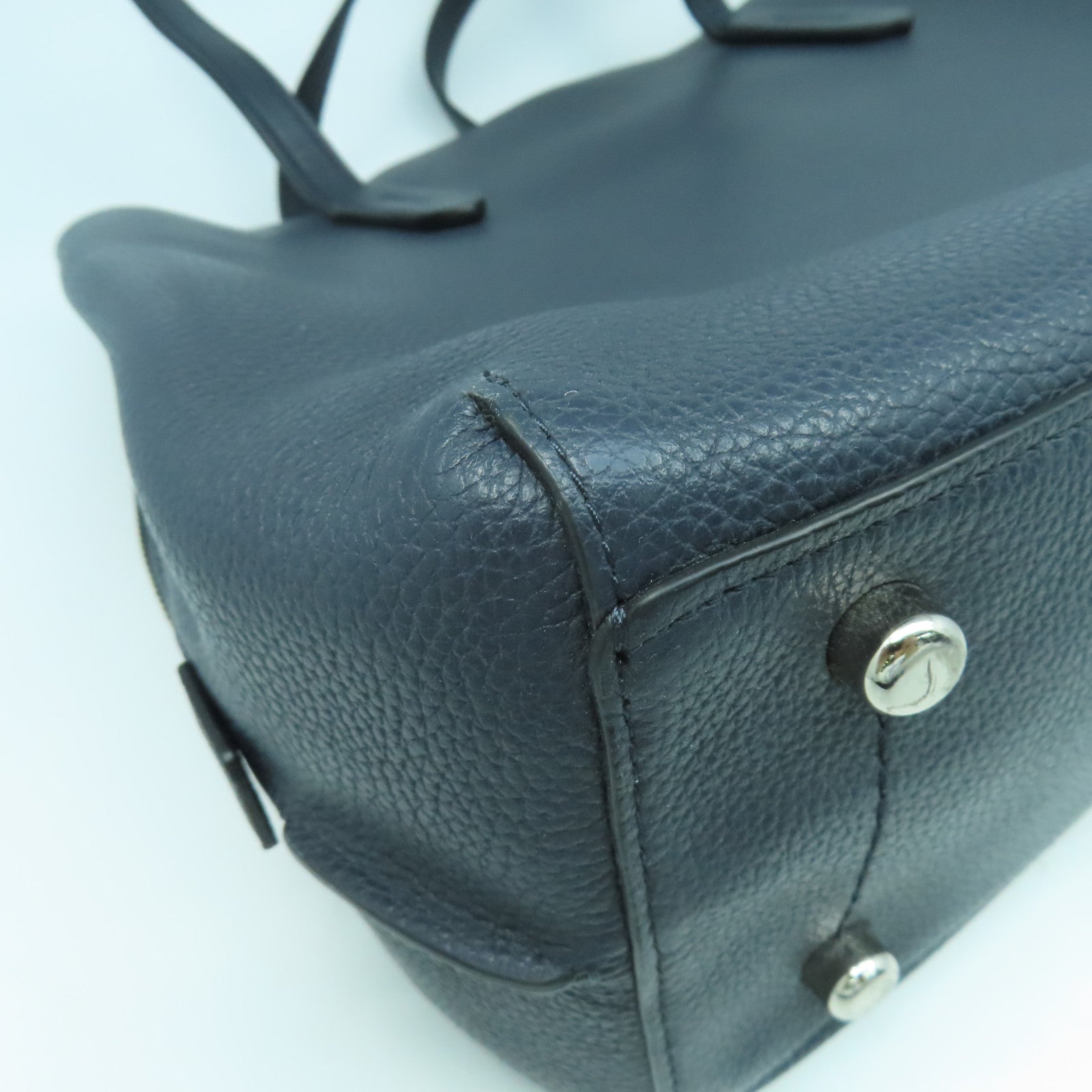 COACH 牛皮皮革Tote Bag銀扣肩背袋深藍色