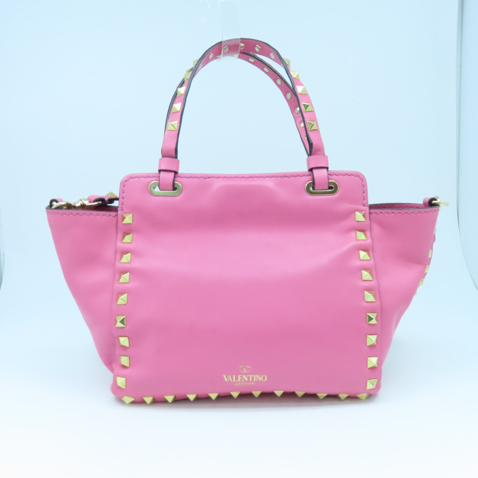 Valentino 【激減優惠】牛皮皮革2Way Shoulder金扣手挽肩背兩用袋粉紅色