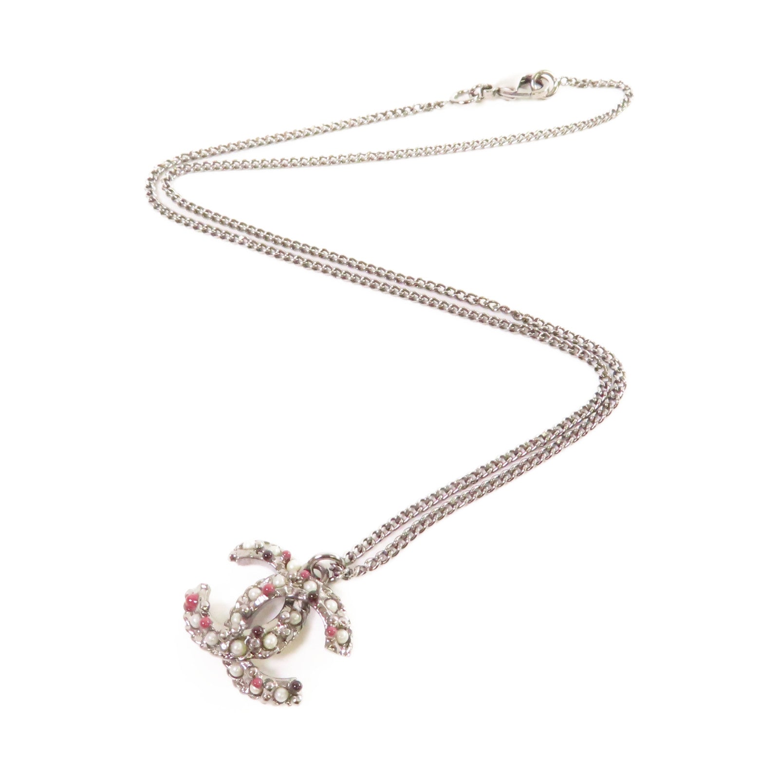 CHANEL 金屬/PVC CC Necklace項鏈銀色/彩色