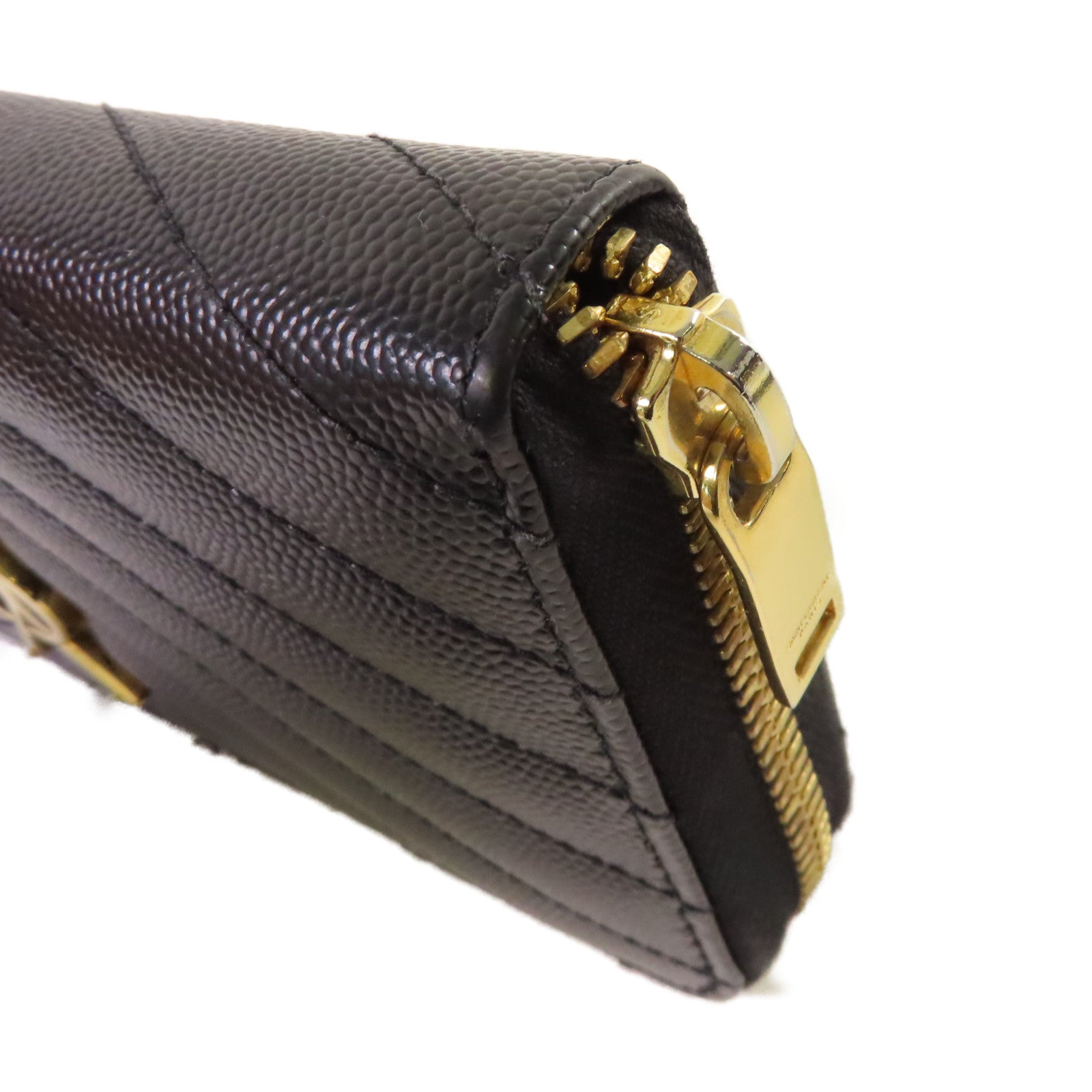 SAINT LAURENT 斜紋牛皮皮革Long Wallet金扣拉鏈長錢包黑色