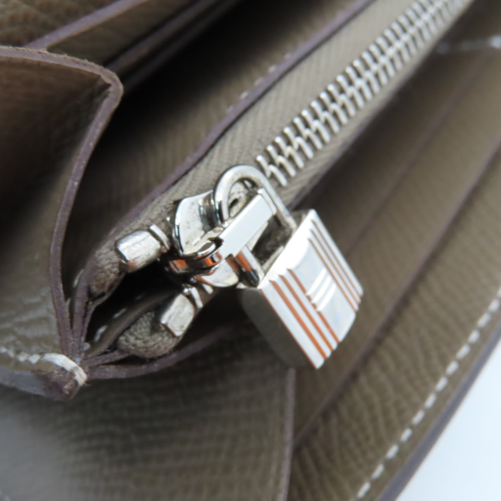 HERMES Epsom皮革Kelly Long Wallet銀扣長錢包灰色