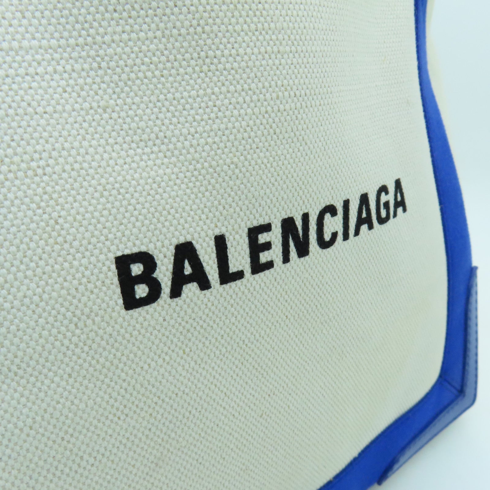 BALENCIAGA Canvas Cabes Canves Silver Button Handle Bag Blue/White