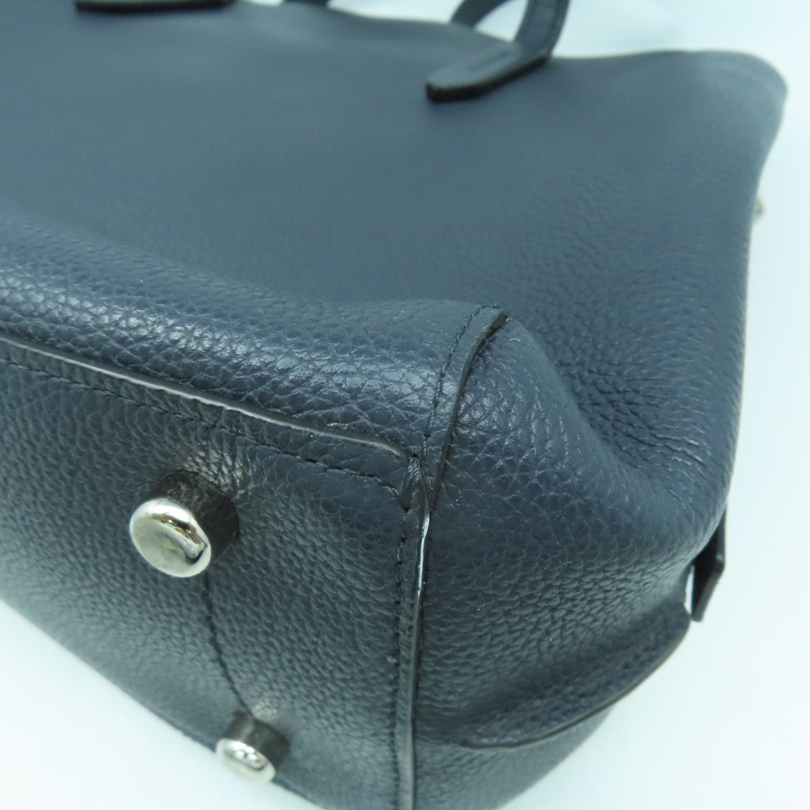 COACH 牛皮皮革Tote Bag銀扣肩背袋深藍色