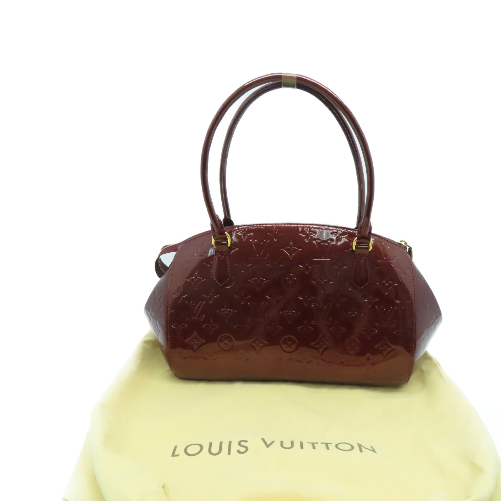 LOUIS VUITTON 【Sharp Discount】Vernis Sherwood GM Gold Buckle Hand Bag Wine Red