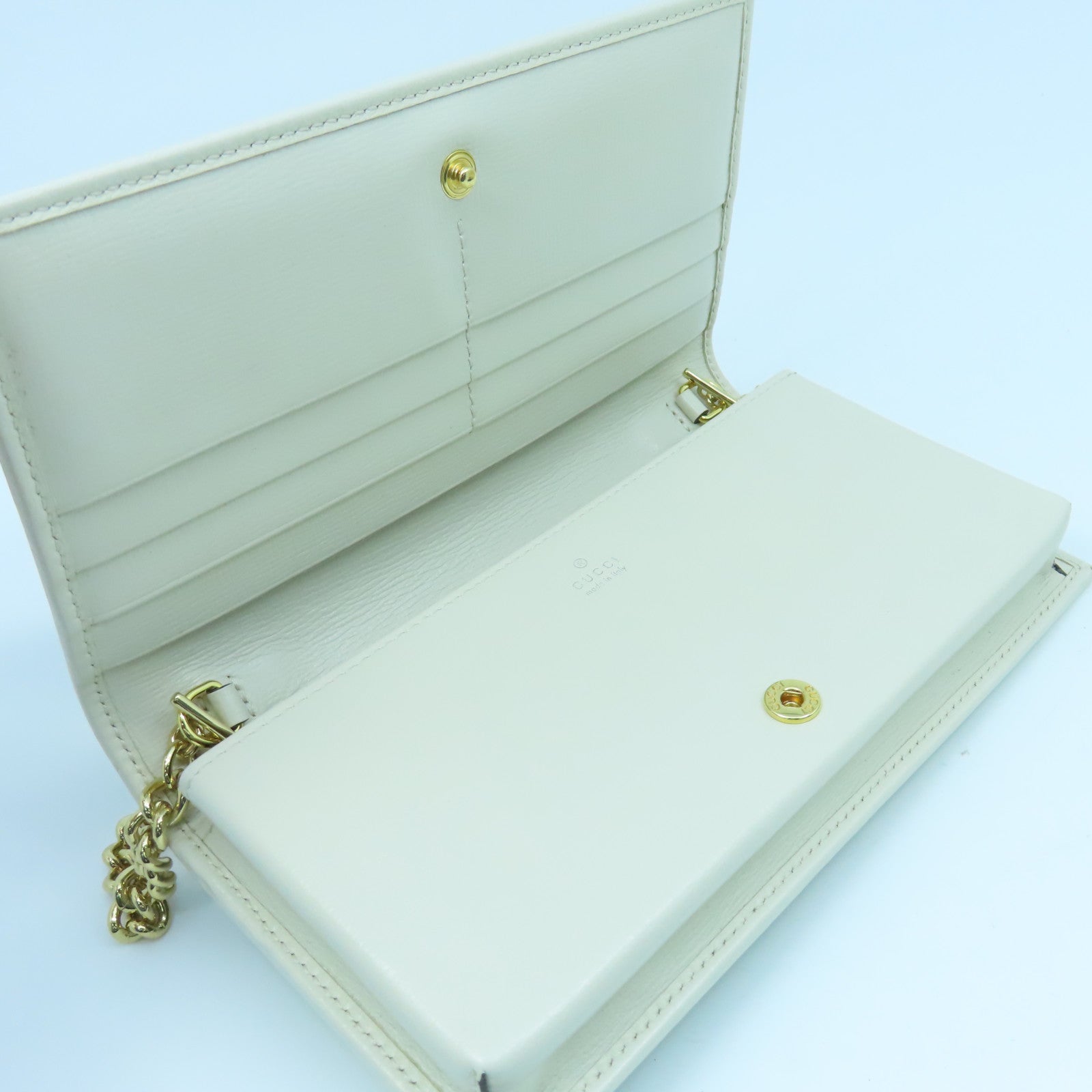 GUCCI 涂层皮革Horsebit 1955 GG Wallet On Chain金扣链带肩背袋白色