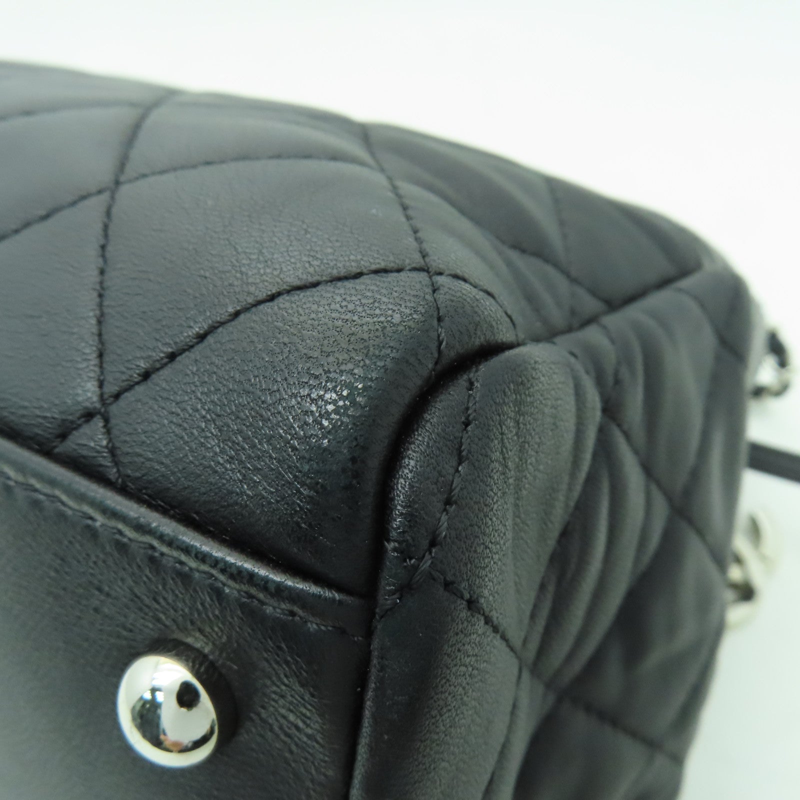 CHANEL 菱格牛皮皮革Chain Shoulder銀扣鏈帶肩背袋黑色