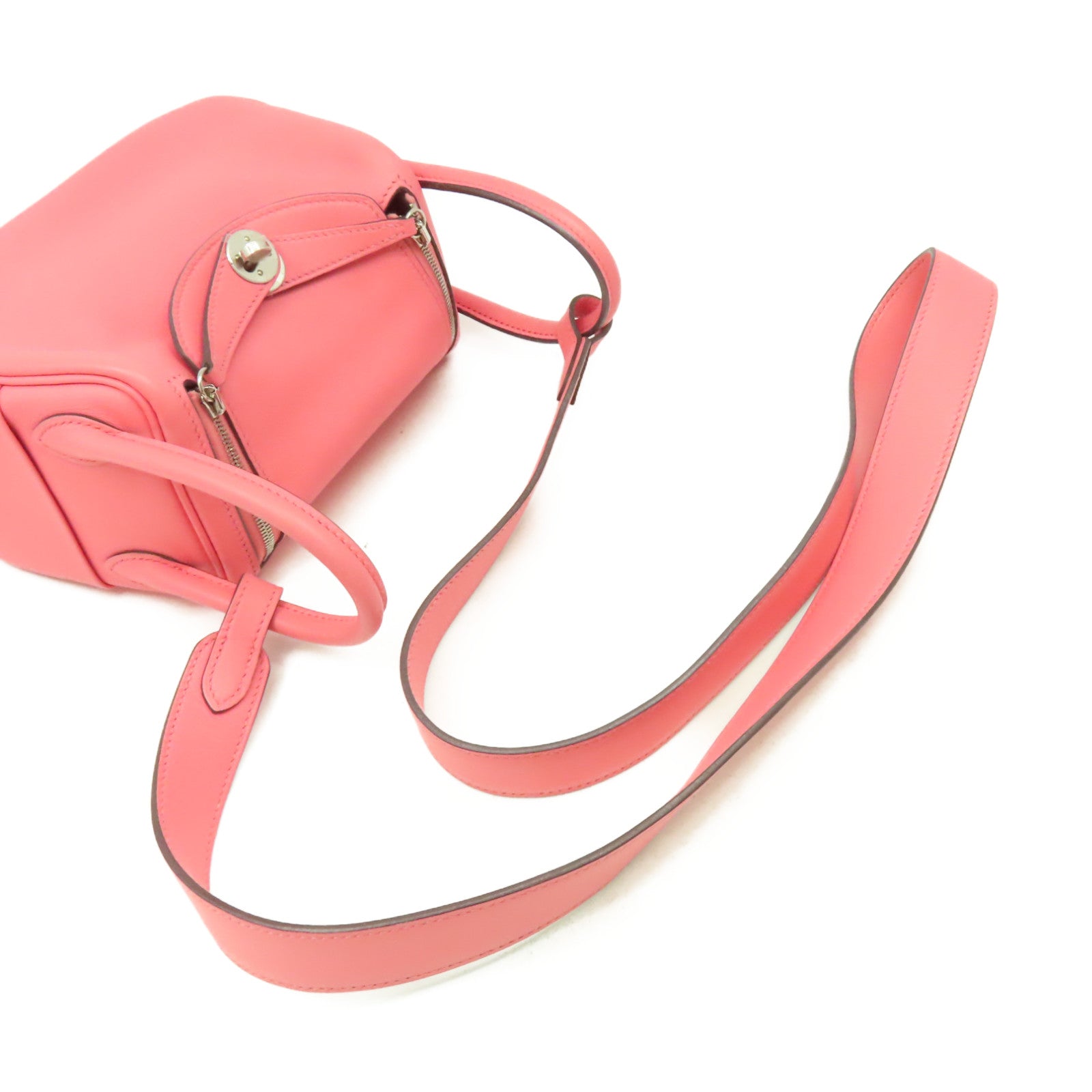 HERMES Swift皮革Mini Lindy Shoulder Bag銀扣手挽肩背兩用袋Rose D'ete夏日玫瑰粉色