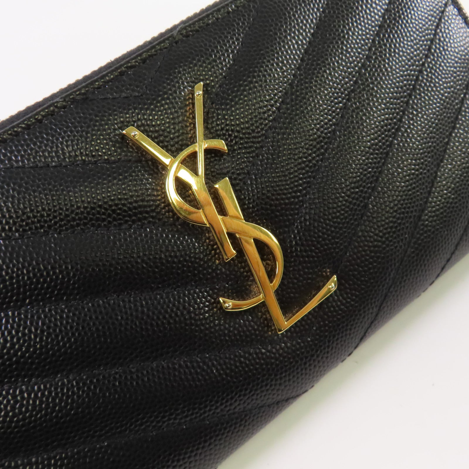 SAINT LAURENT 斜紋牛皮皮革Long Wallet金扣拉鏈長錢包黑色