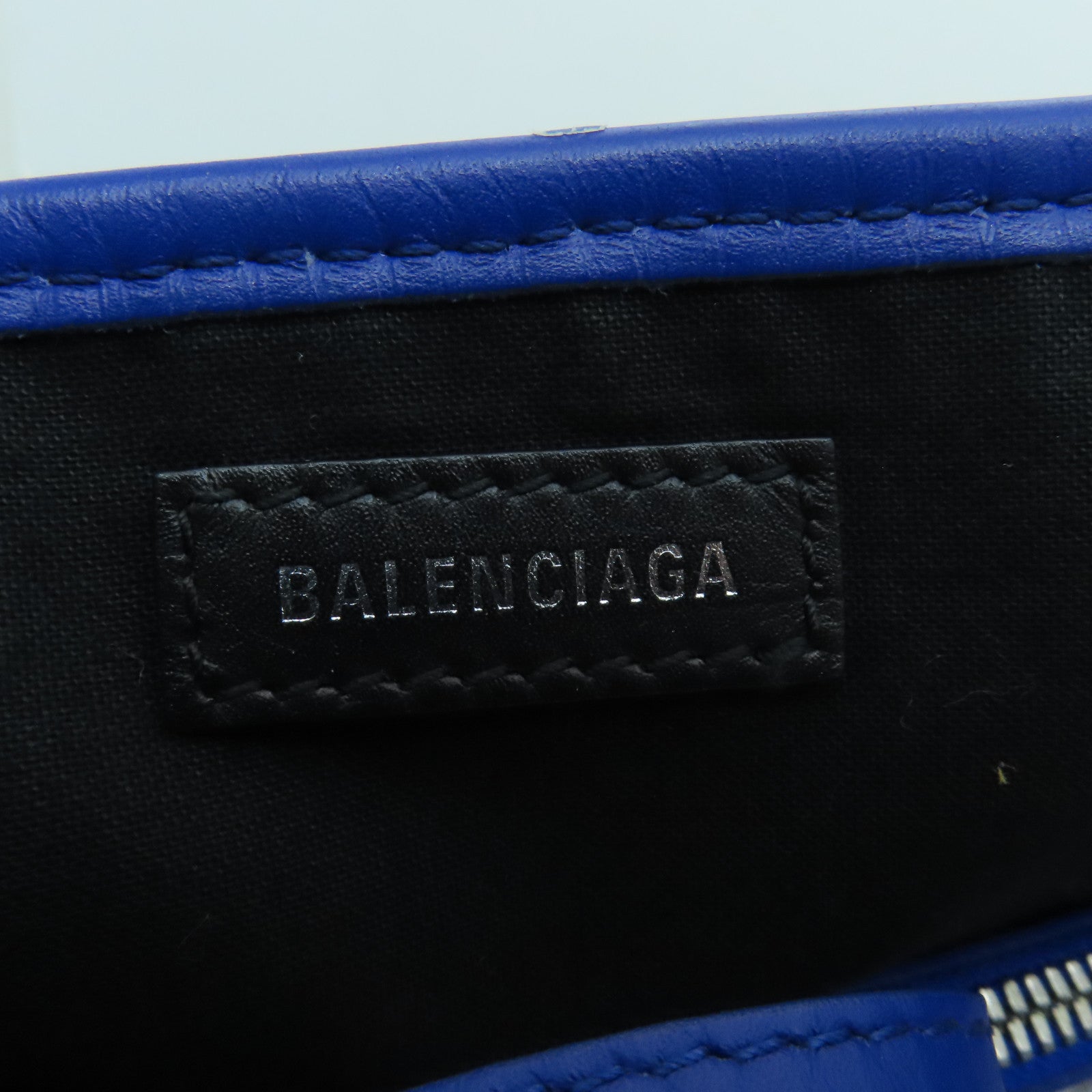 BALENCIAGA Canvas Cabes Canves Silver Button Handle Bag Blue/White