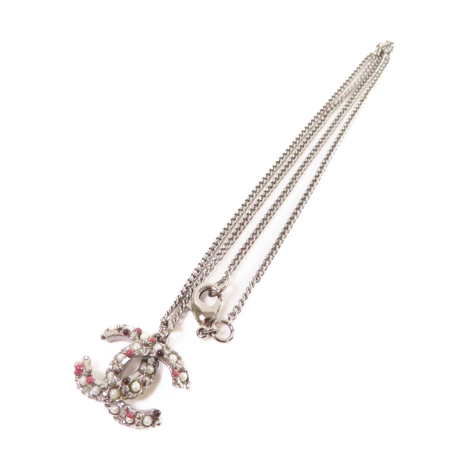 CHANEL 金屬/PVC CC Necklace項鏈銀色/彩色