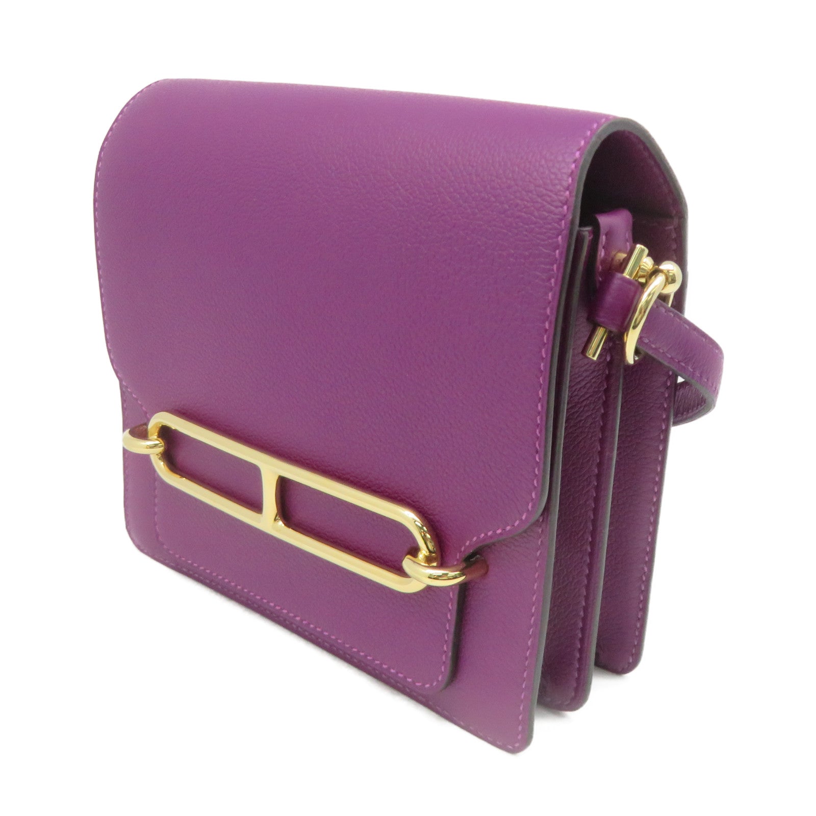 HERMES Ecercolor皮革Mini Roulis Shoulder Bag金扣肩背袋紫色