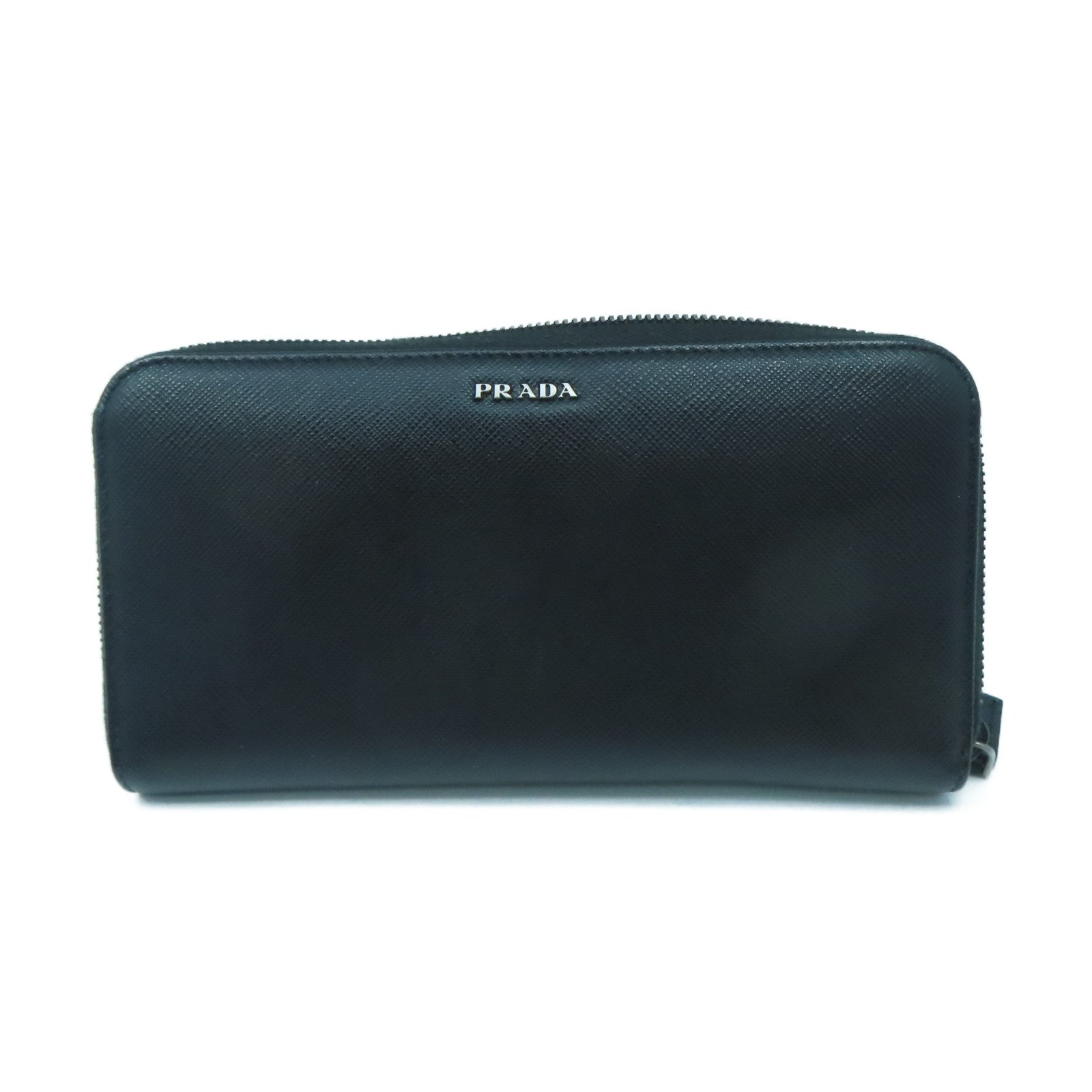 PRADA cowhide leather Long wallet silver buckle long wallet black