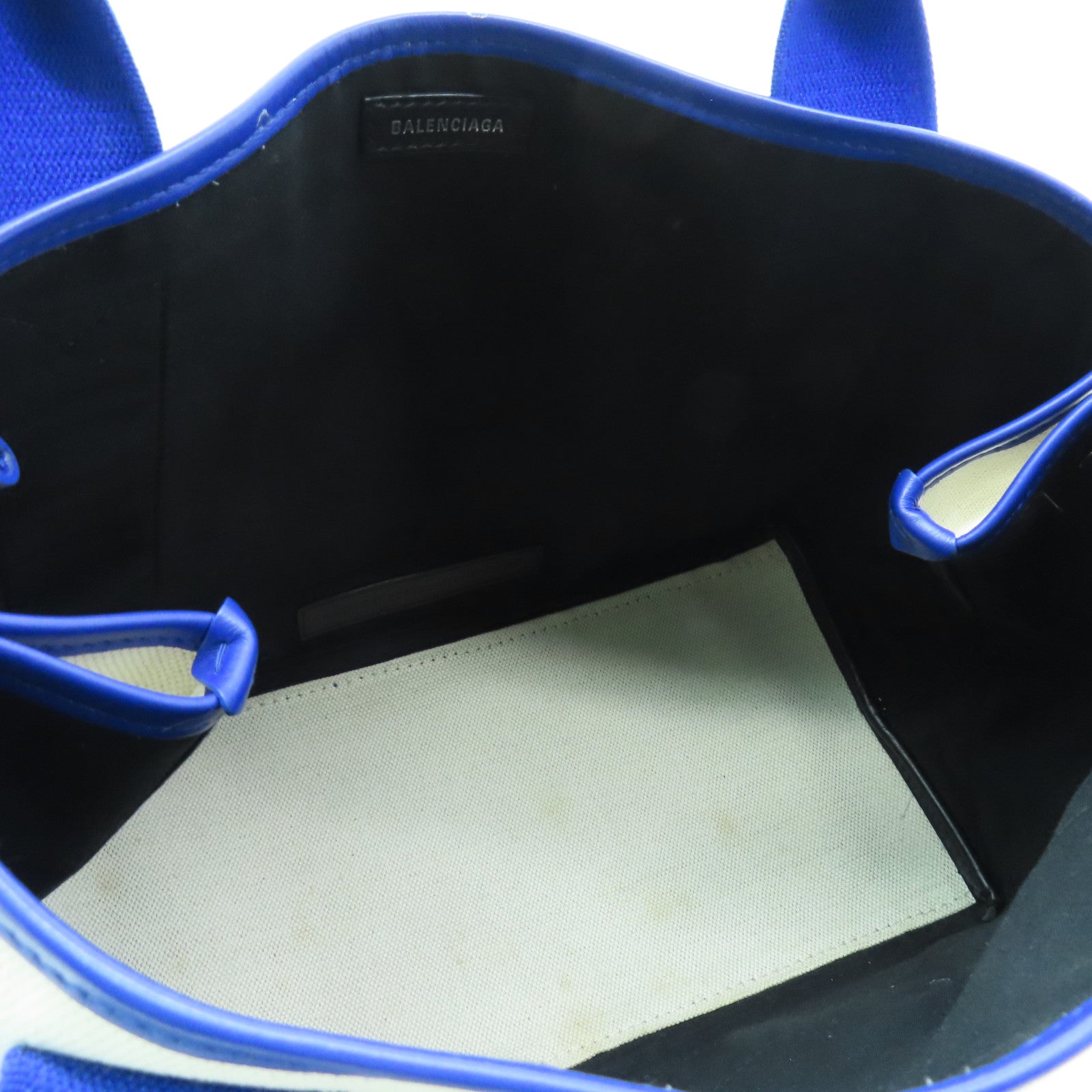 BALENCIAGA Canvas Cabes Canves Silver Button Handle Bag Blue/White