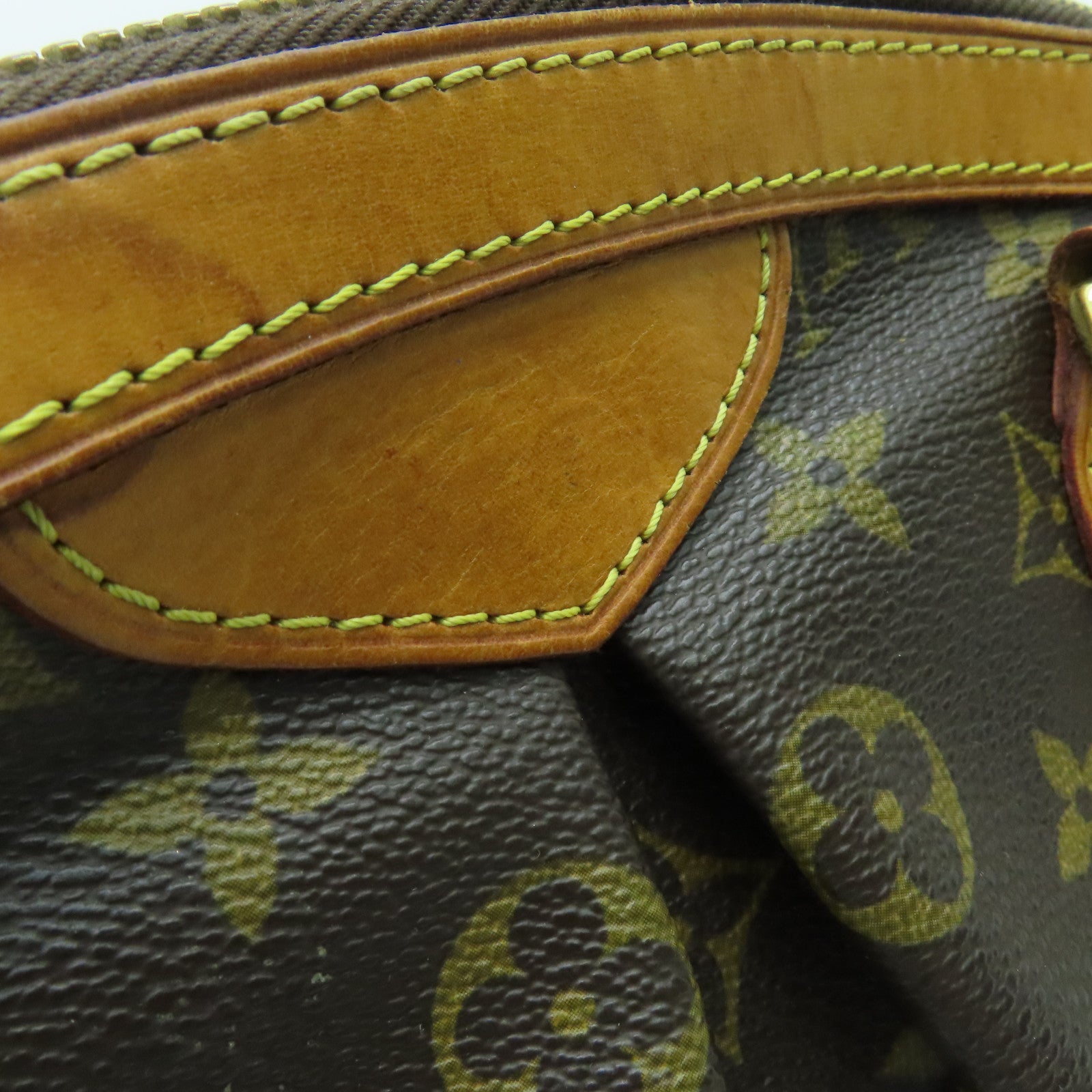 LOUIS VUITTON Monogram Tivoli PM Handle Bag Gold Buckle Brown