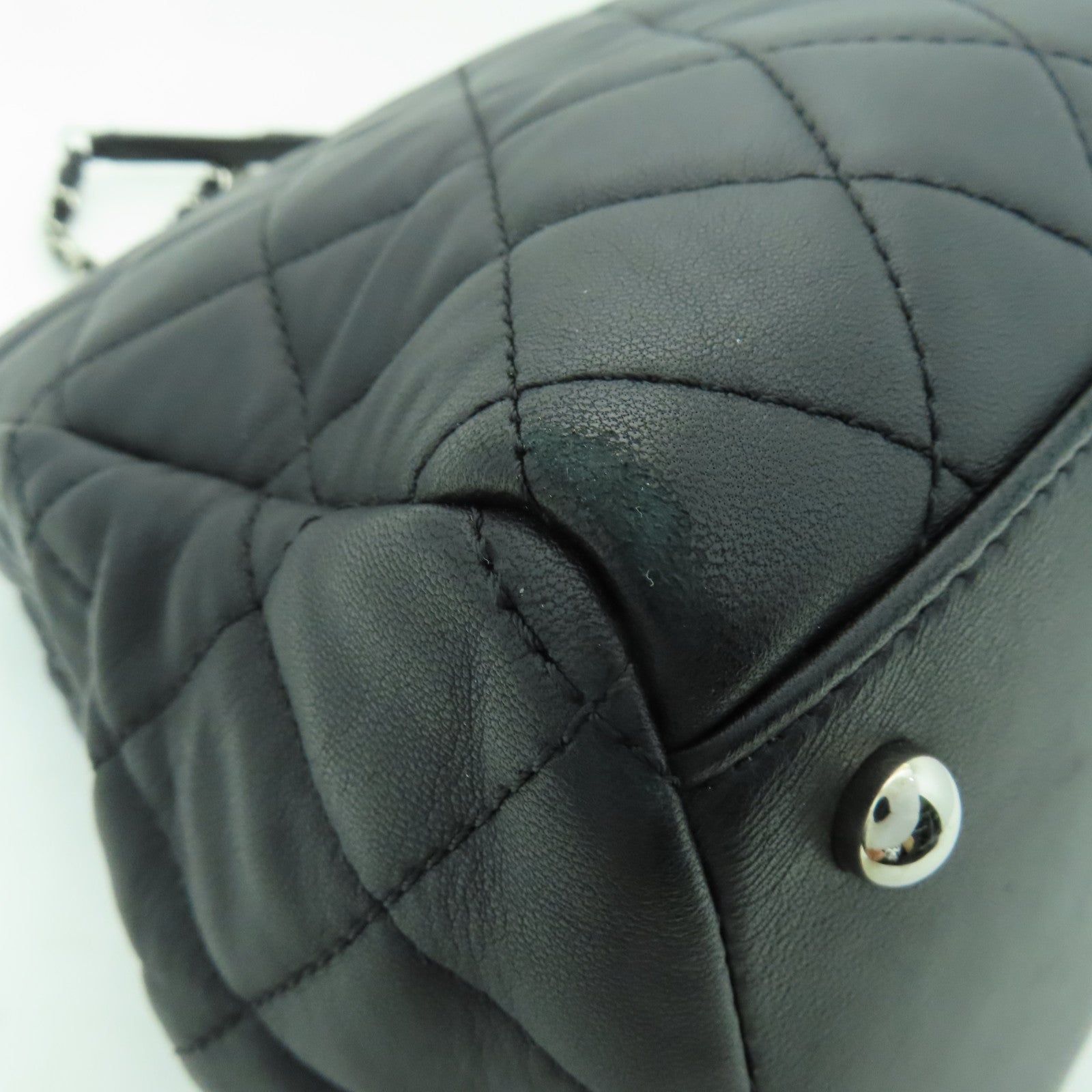 CHANEL 菱格牛皮皮革Chain Shoulder銀扣鏈帶肩背袋黑色