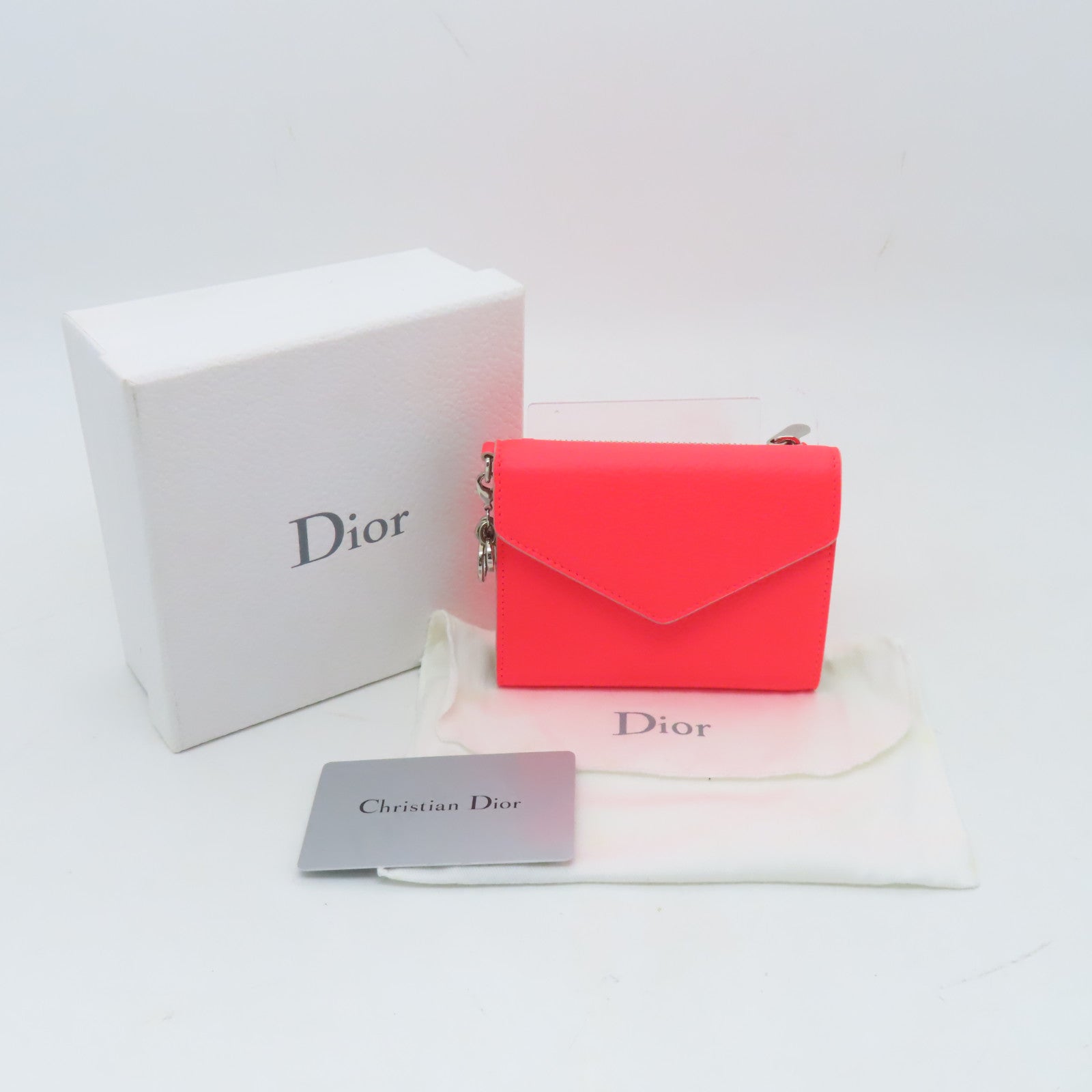 Dior 牛皮皮革Wallet銀扣錢包橙色/灰色