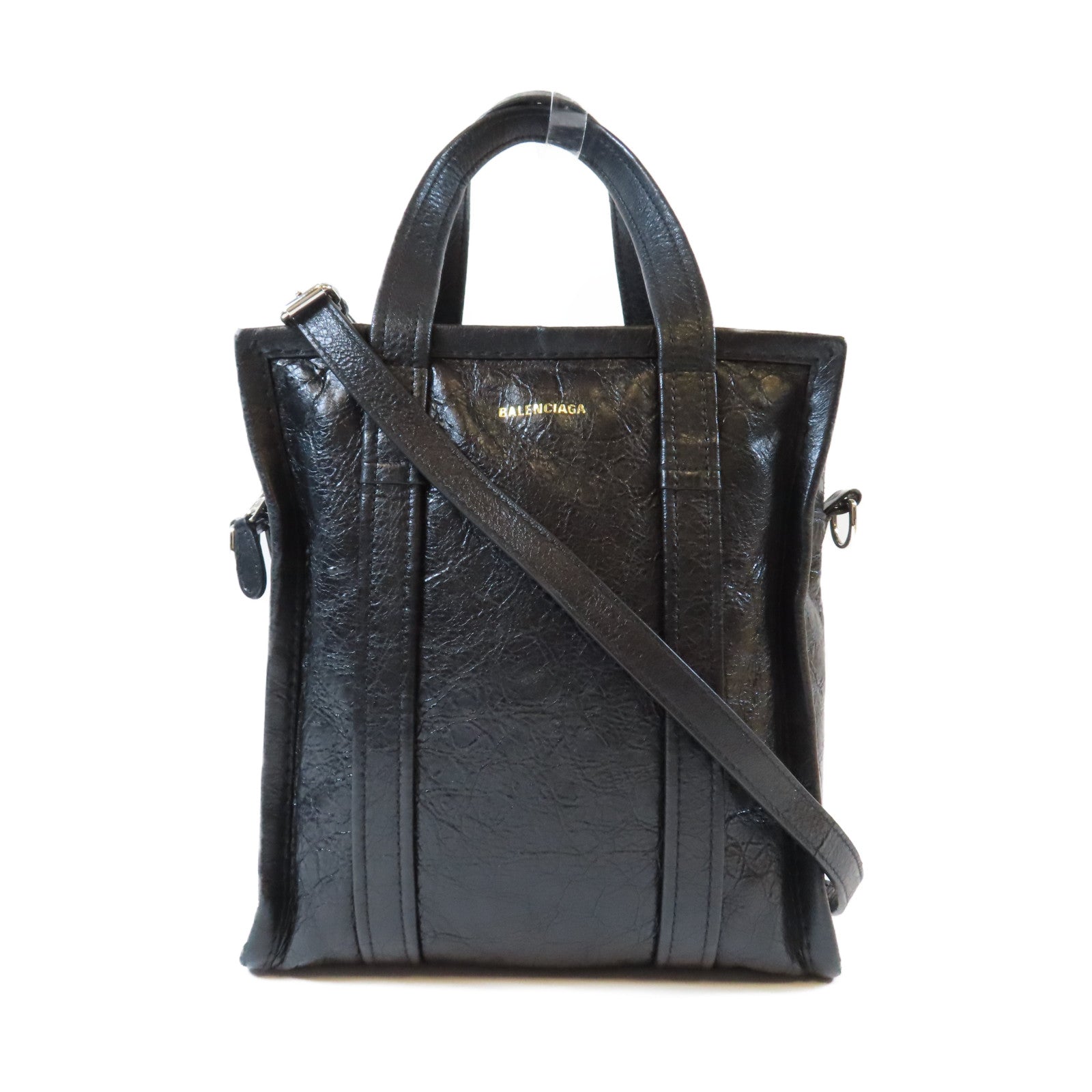 BALENCIAGA 牛皮皮革Shopper Bazar銀扣手挽肩背兩用袋黑色