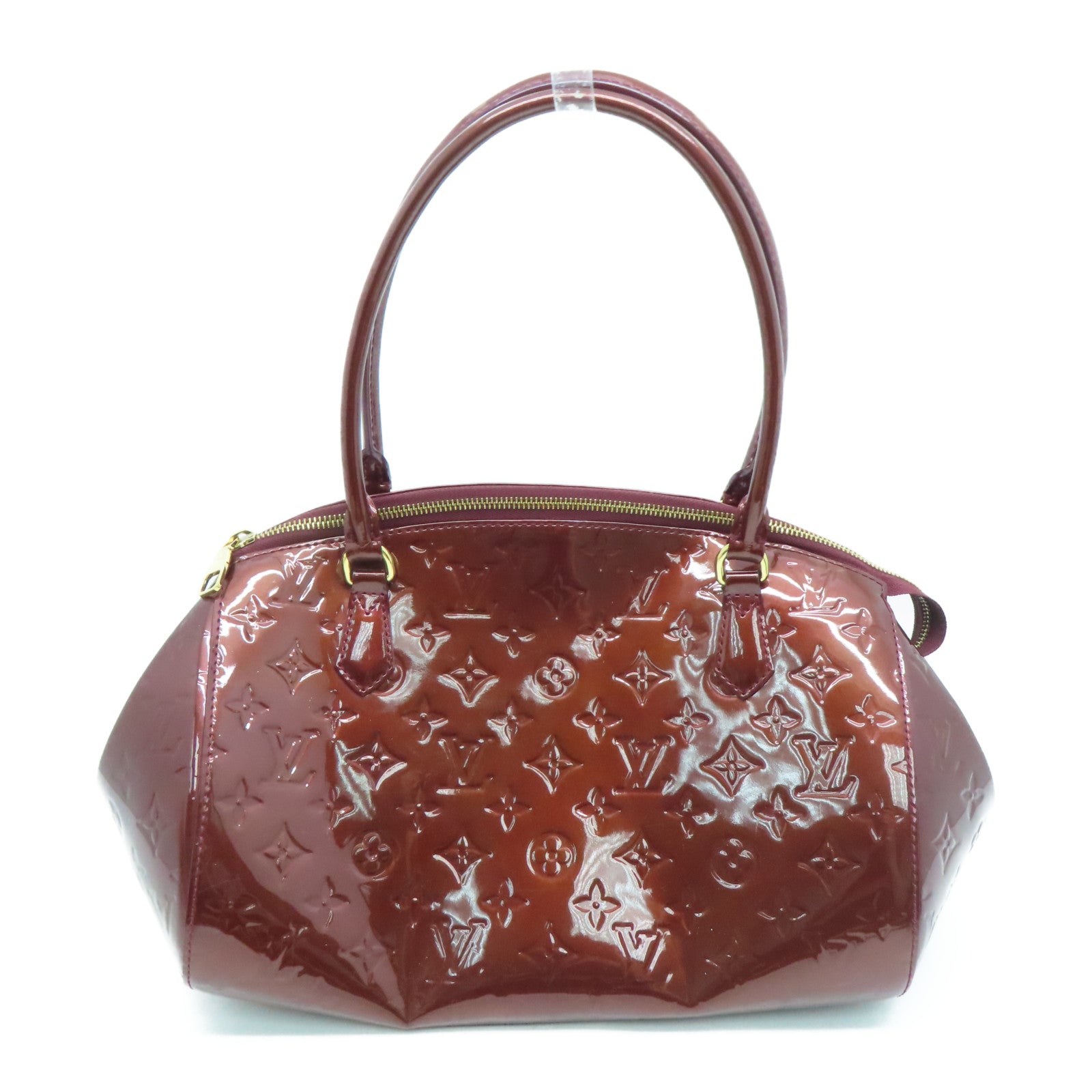 LOUIS VUITTON 【Sharp Discount】Vernis Sherwood GM Gold Buckle Hand Bag Wine Red