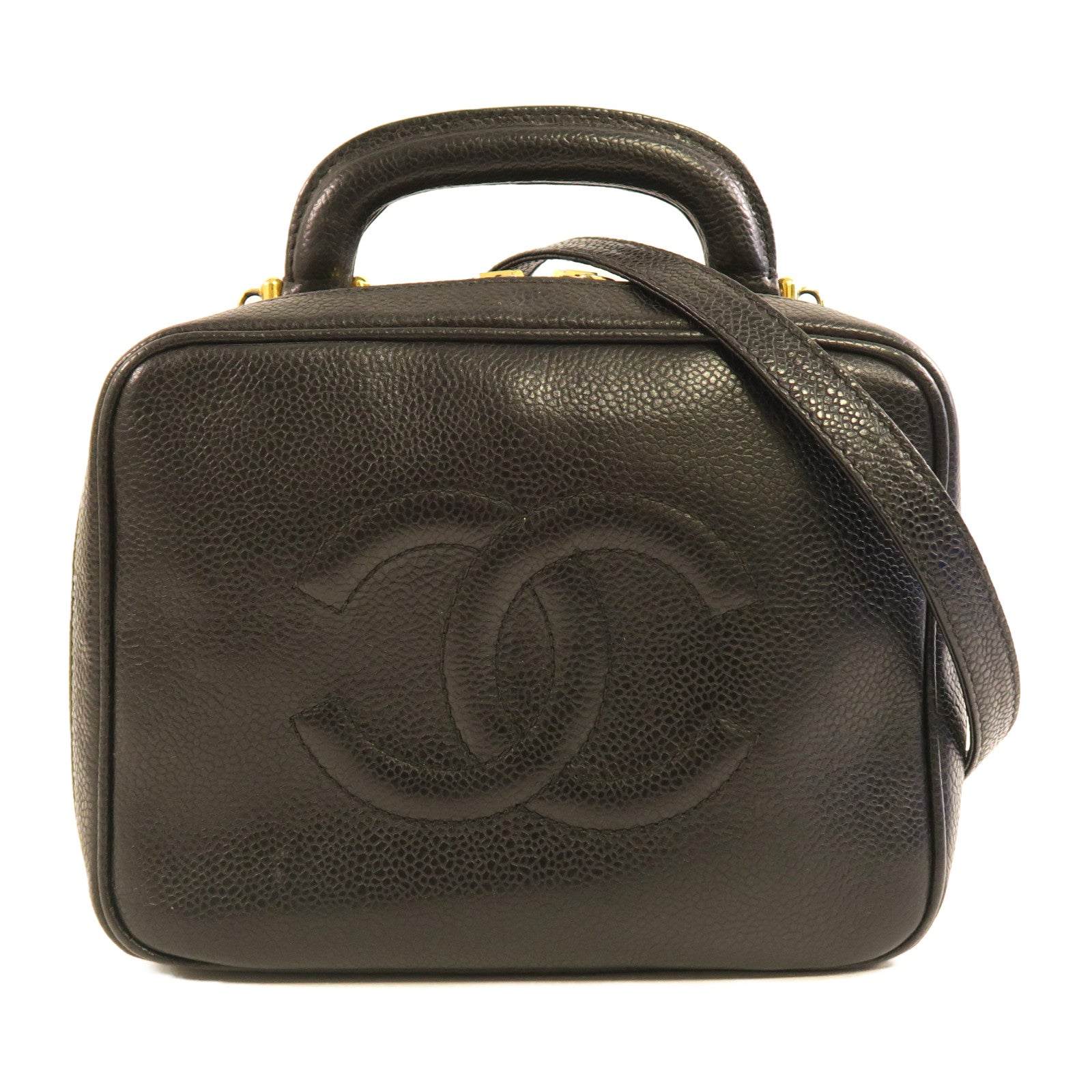 CHANEL 牛皮皮革2 Way Shoulder Bag金扣手挽肩背兩用袋黑色