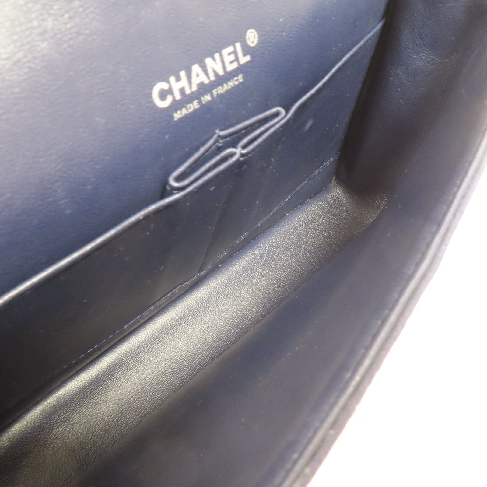 CHANEL 菱格羊毛Chain Shoulder銀扣鏈帶肩背袋藍色