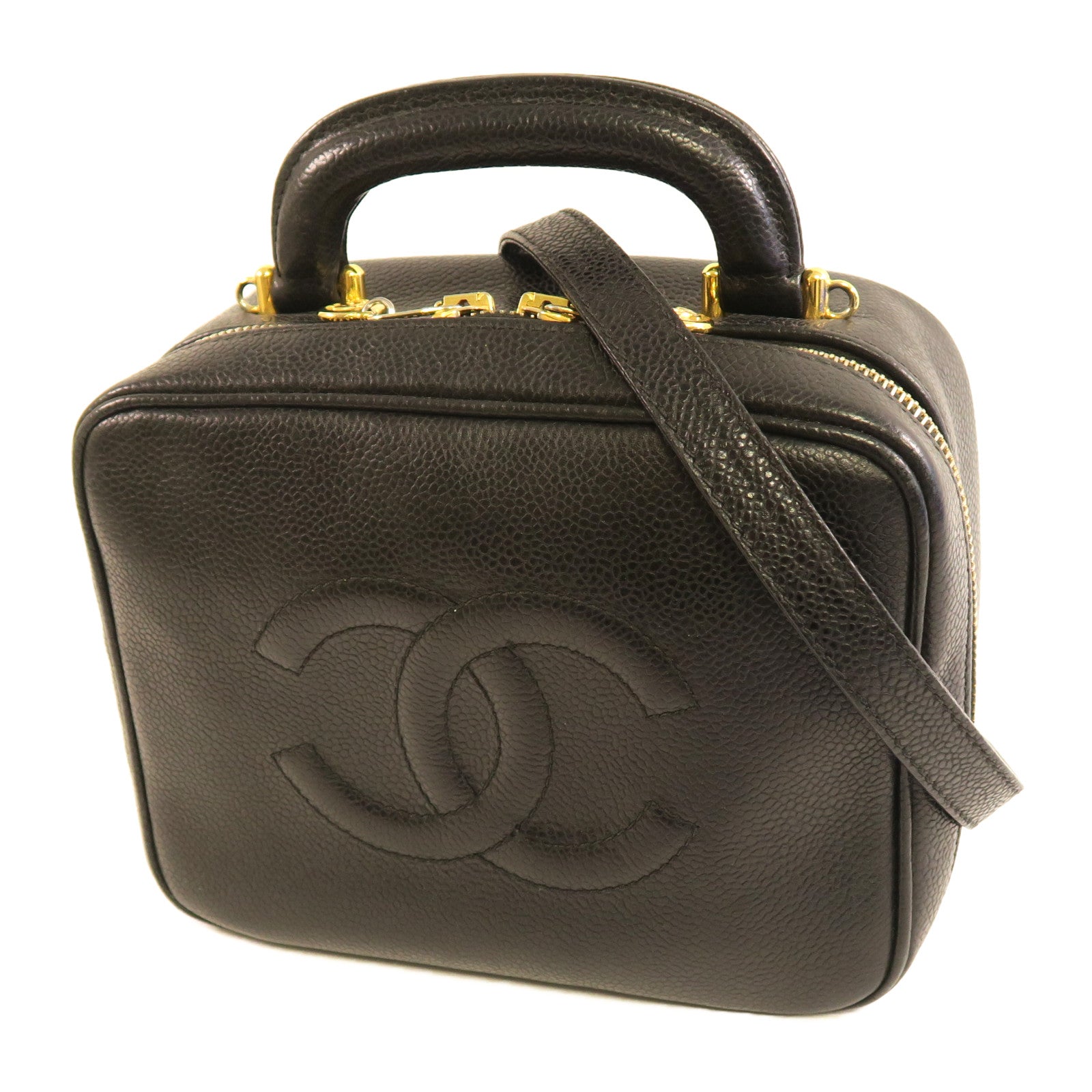 CHANEL 牛皮皮革2 Way Shoulder Bag金扣手挽肩背兩用袋黑色
