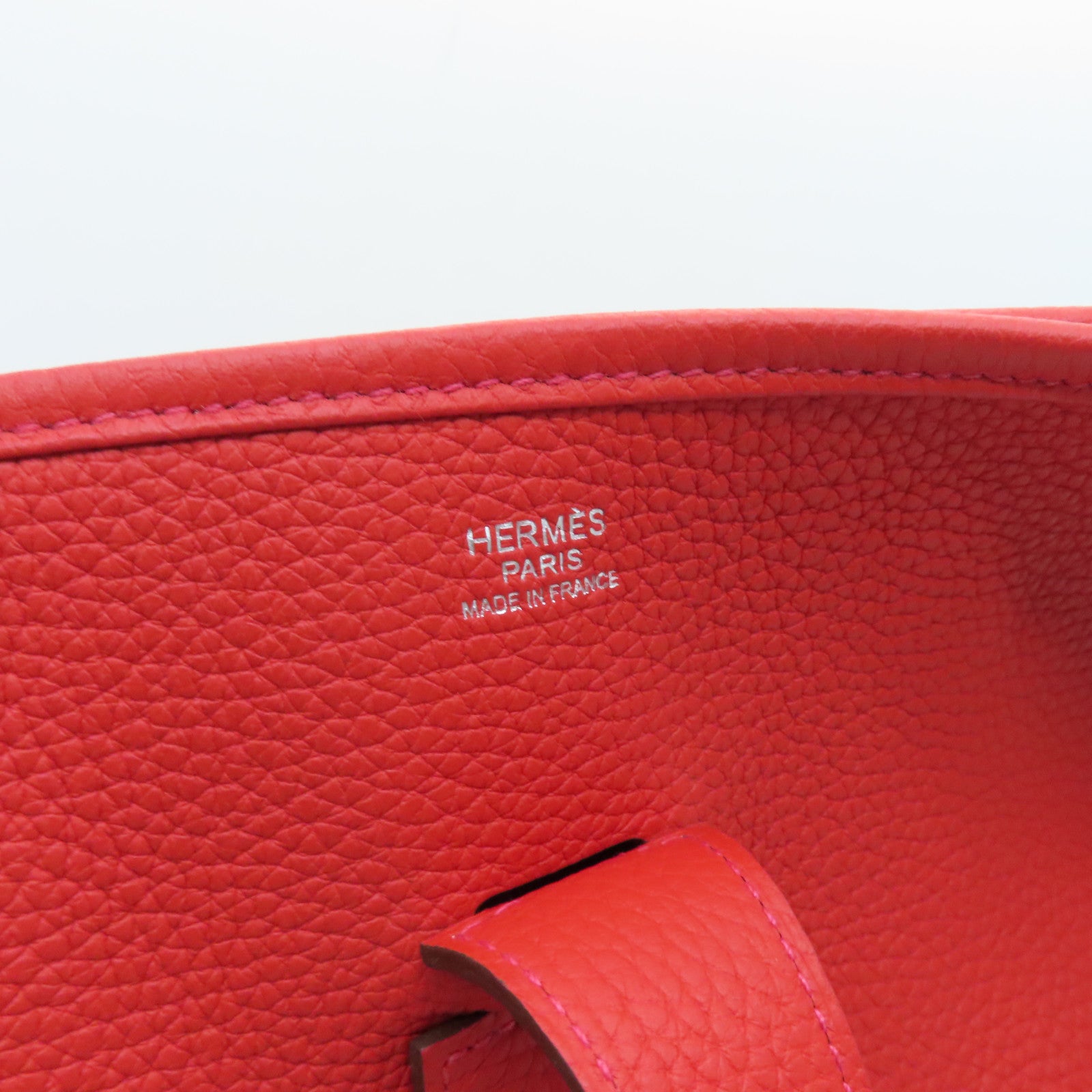 HERMES Clemence皮革Evelyne GM银扣肩背袋红色