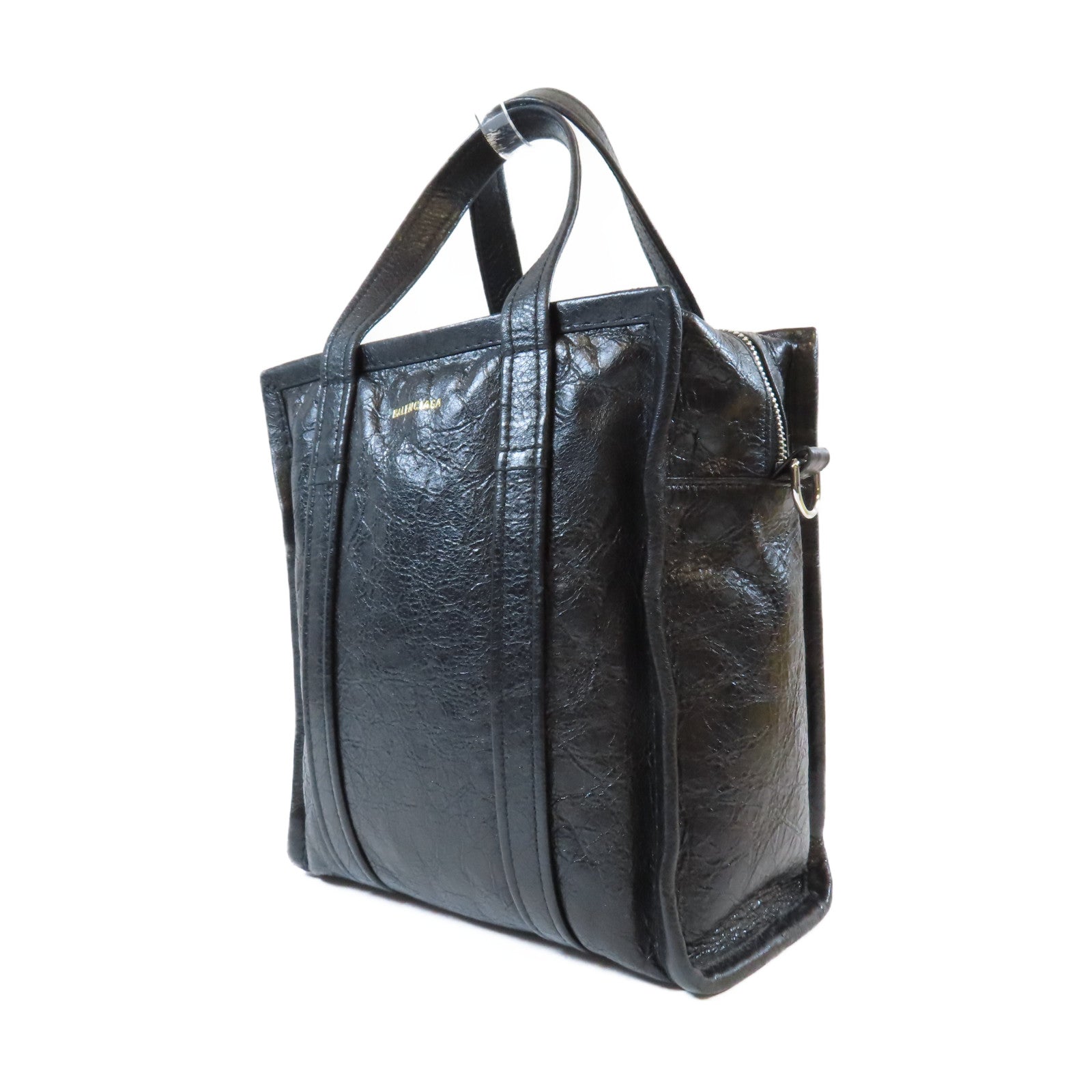 BALENCIAGA 牛皮皮革Shopper Bazar銀扣手挽肩背兩用袋黑色