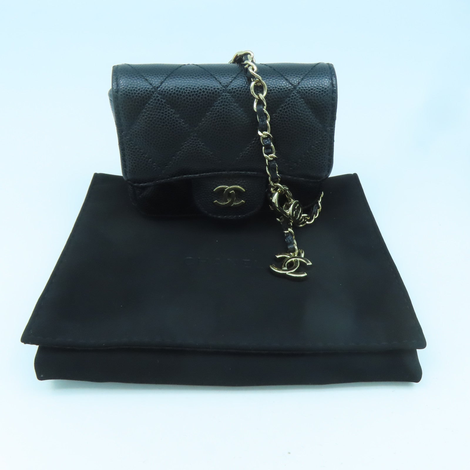CHANEL diamond Caviar leather Waist Bag gold buckle pocket black
