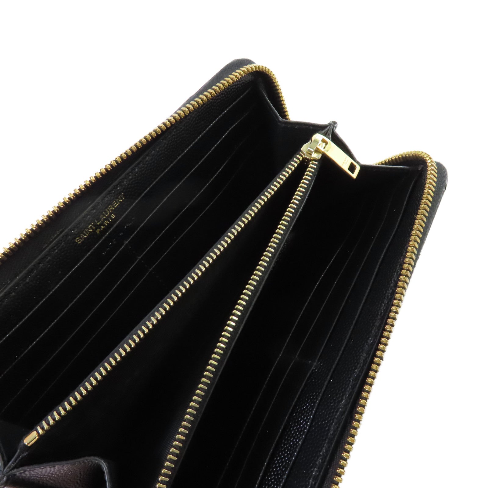 SAINT LAURENT 斜紋牛皮皮革Long Wallet金扣拉鏈長錢包黑色