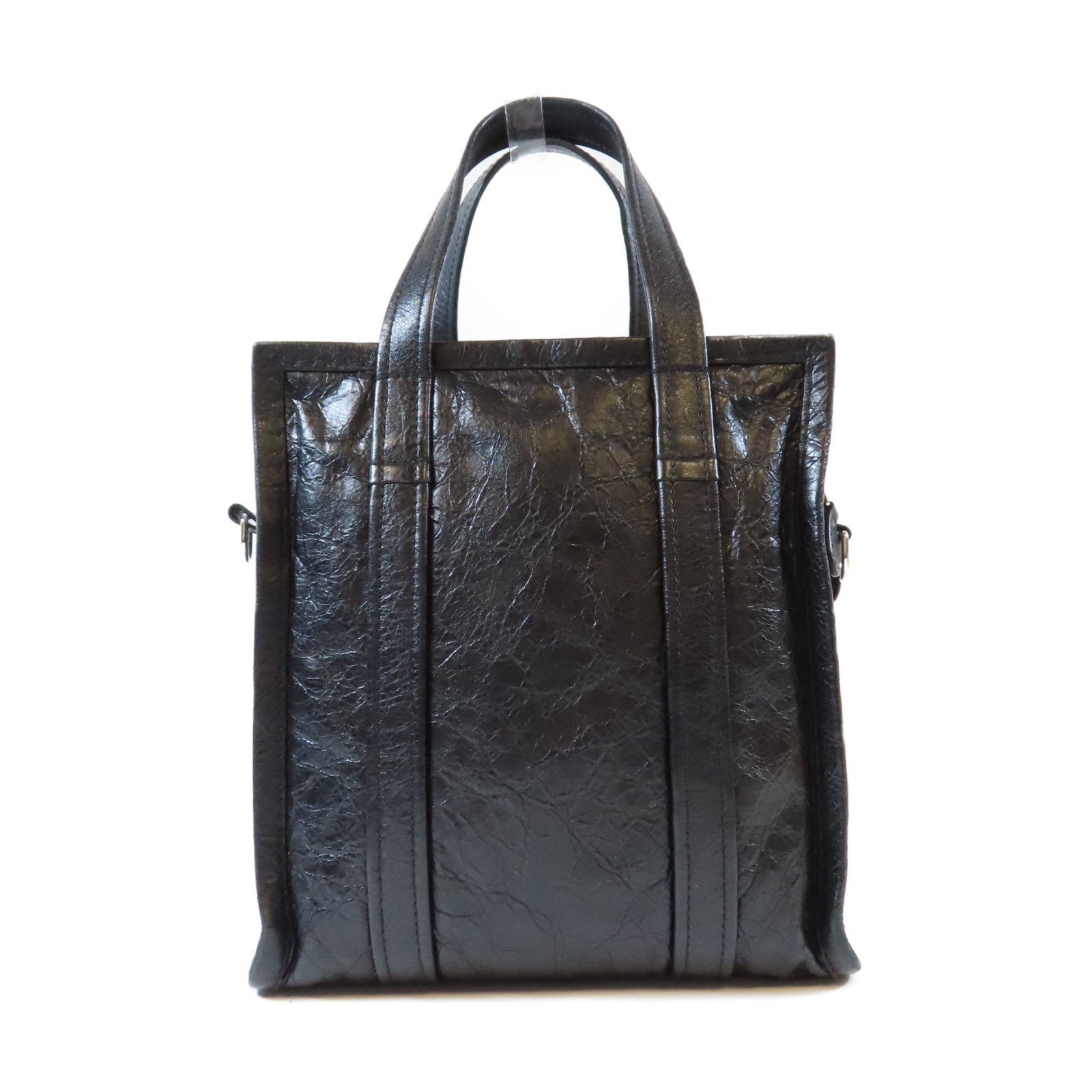 BALENCIAGA 牛皮皮革Shopper Bazar銀扣手挽肩背兩用袋黑色