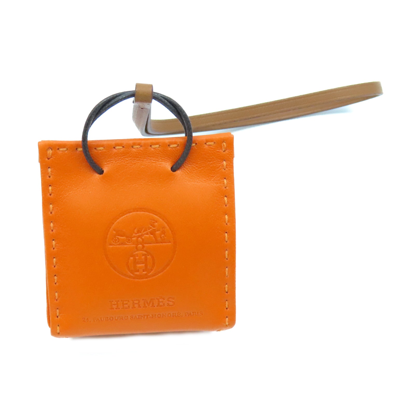 HERMES Swift皮革Shopping Bag Charm挂饰Orange/橙色