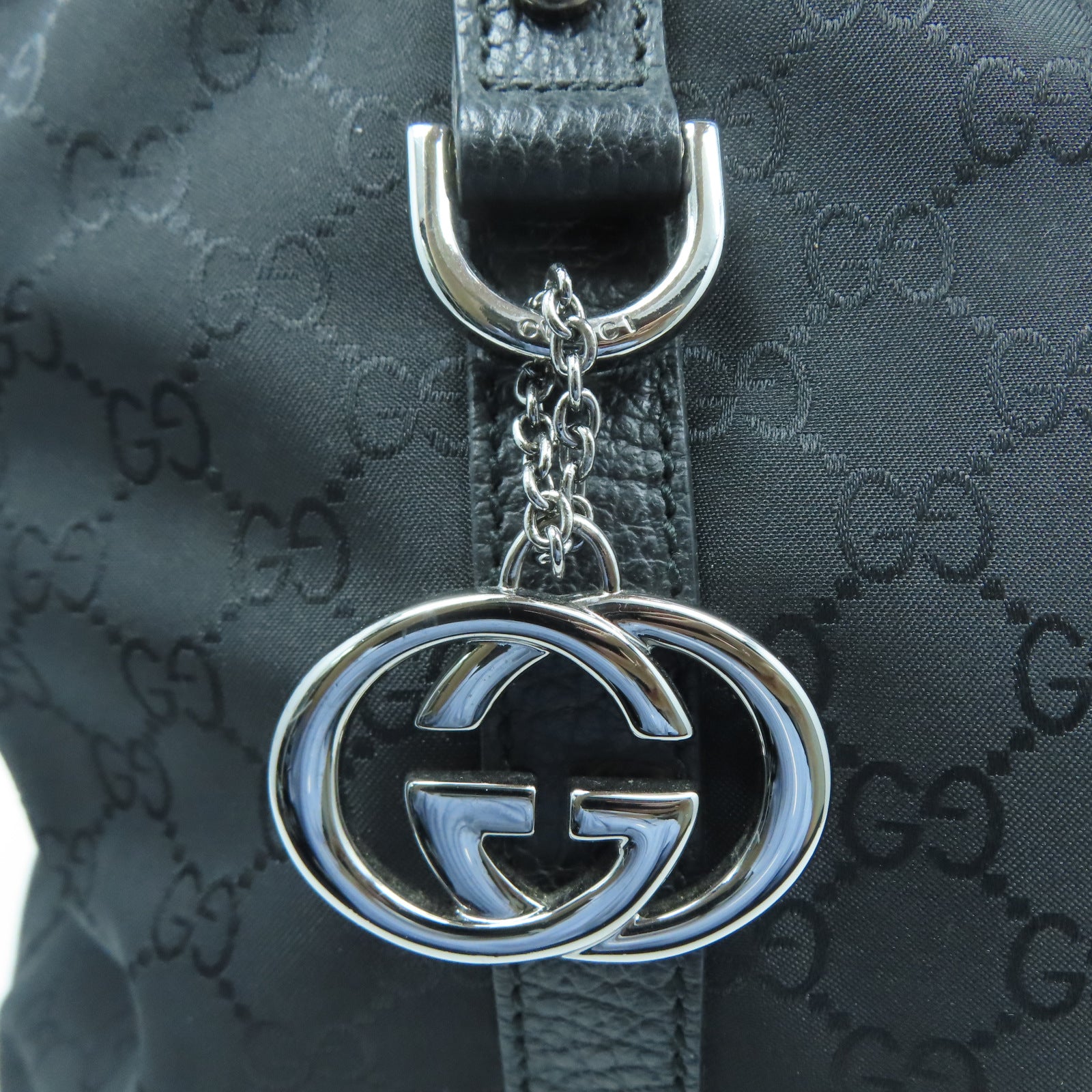GUCCI 帆布2 Way Shoulder銀扣手挽肩背兩用袋黑色