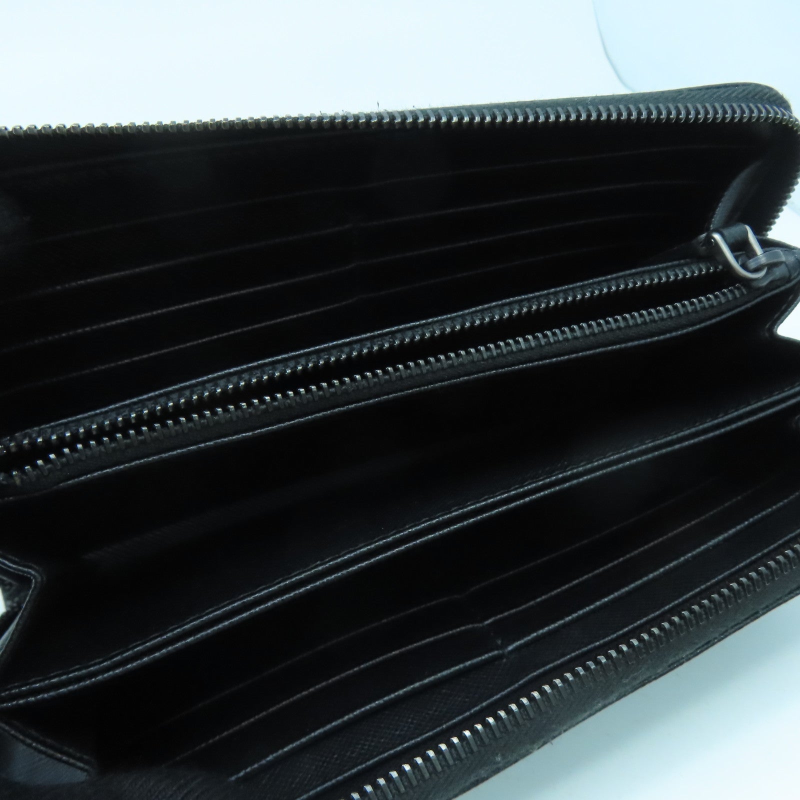 PRADA cowhide leather Long wallet silver buckle long wallet black