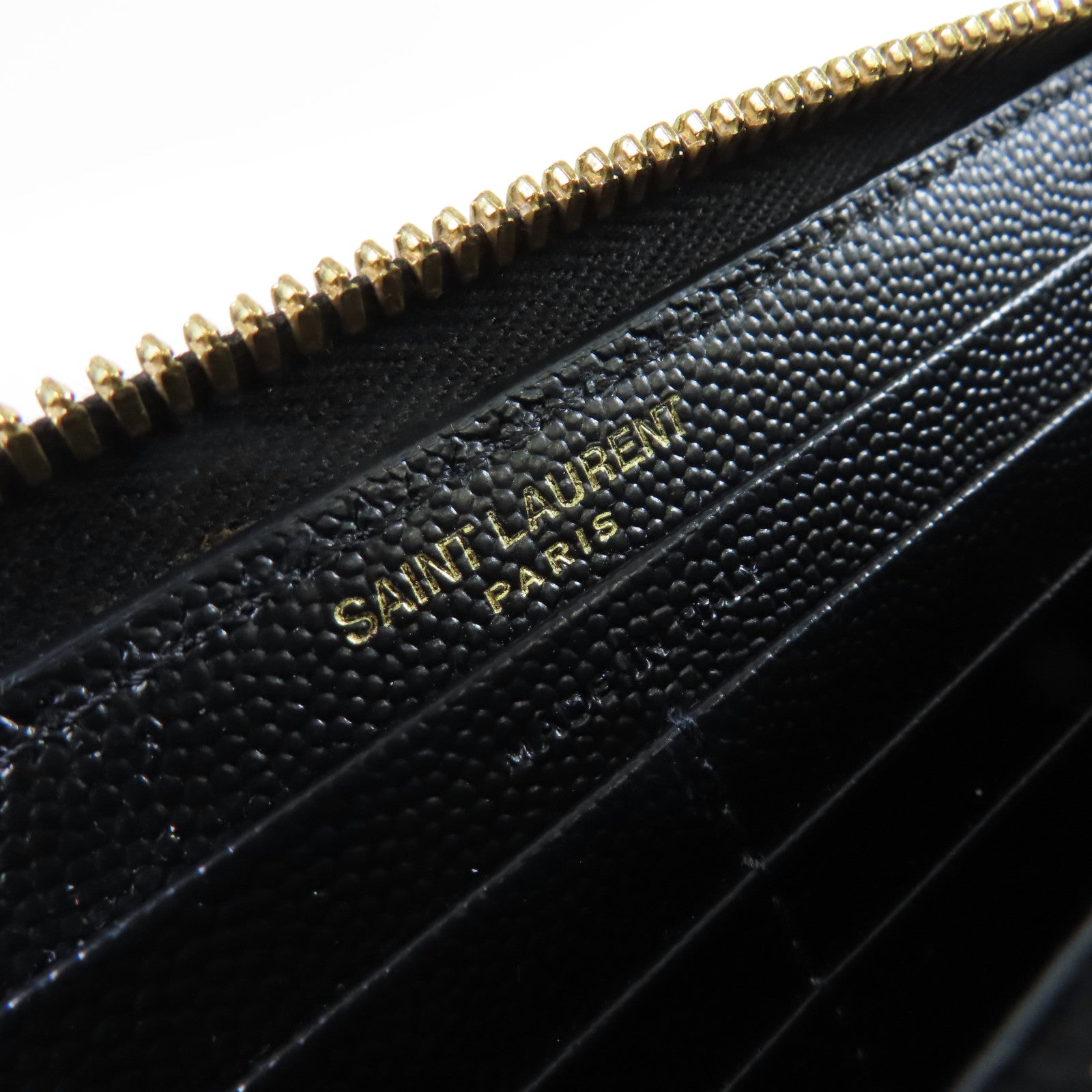 SAINT LAURENT 斜紋牛皮皮革Long Wallet金扣拉鏈長錢包黑色