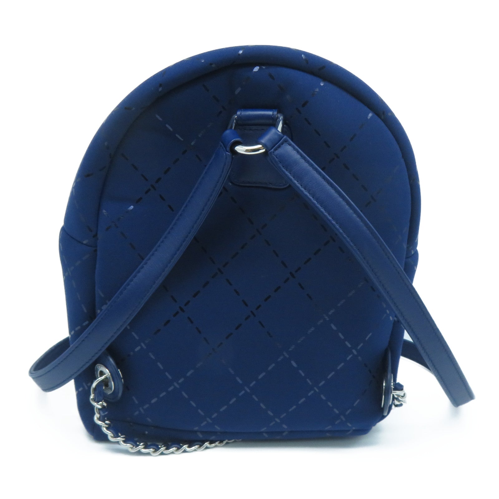 CHANEL 聚酯纖維/皮革Backpack銀扣背包藍色