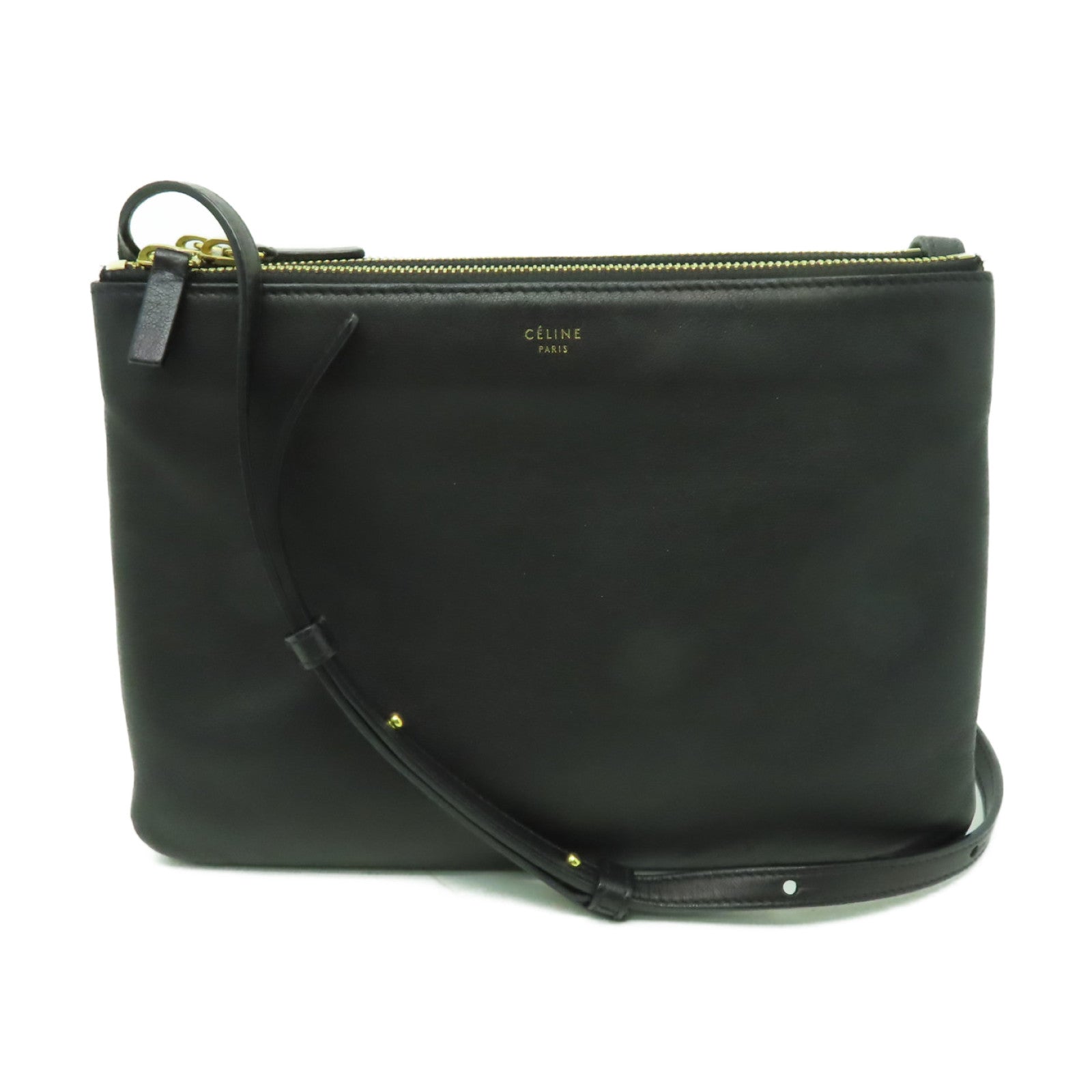 CELINE 羊皮皮革Trio金扣肩背袋黒色