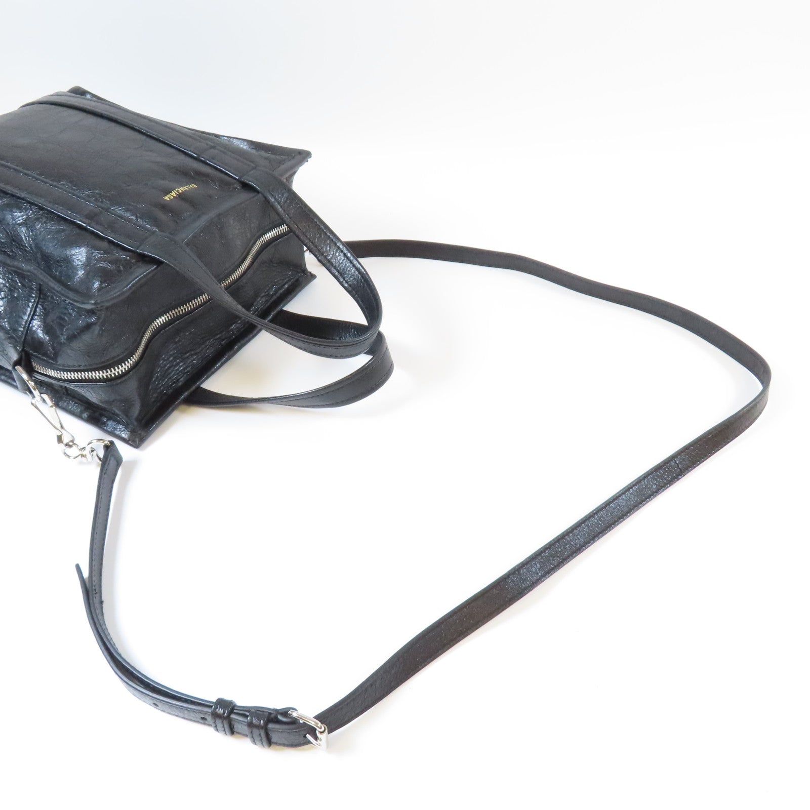 BALENCIAGA 牛皮皮革Shopper Bazar銀扣手挽肩背兩用袋黑色